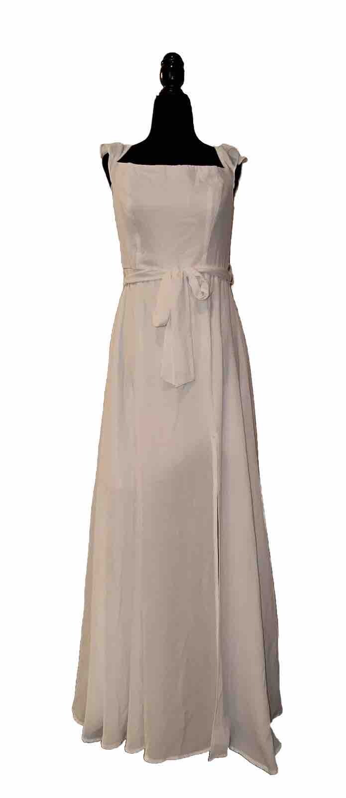 Rebecca B. Women’s Tall White Long Sleeveless Ruffled Straps Slit Dress Size 8