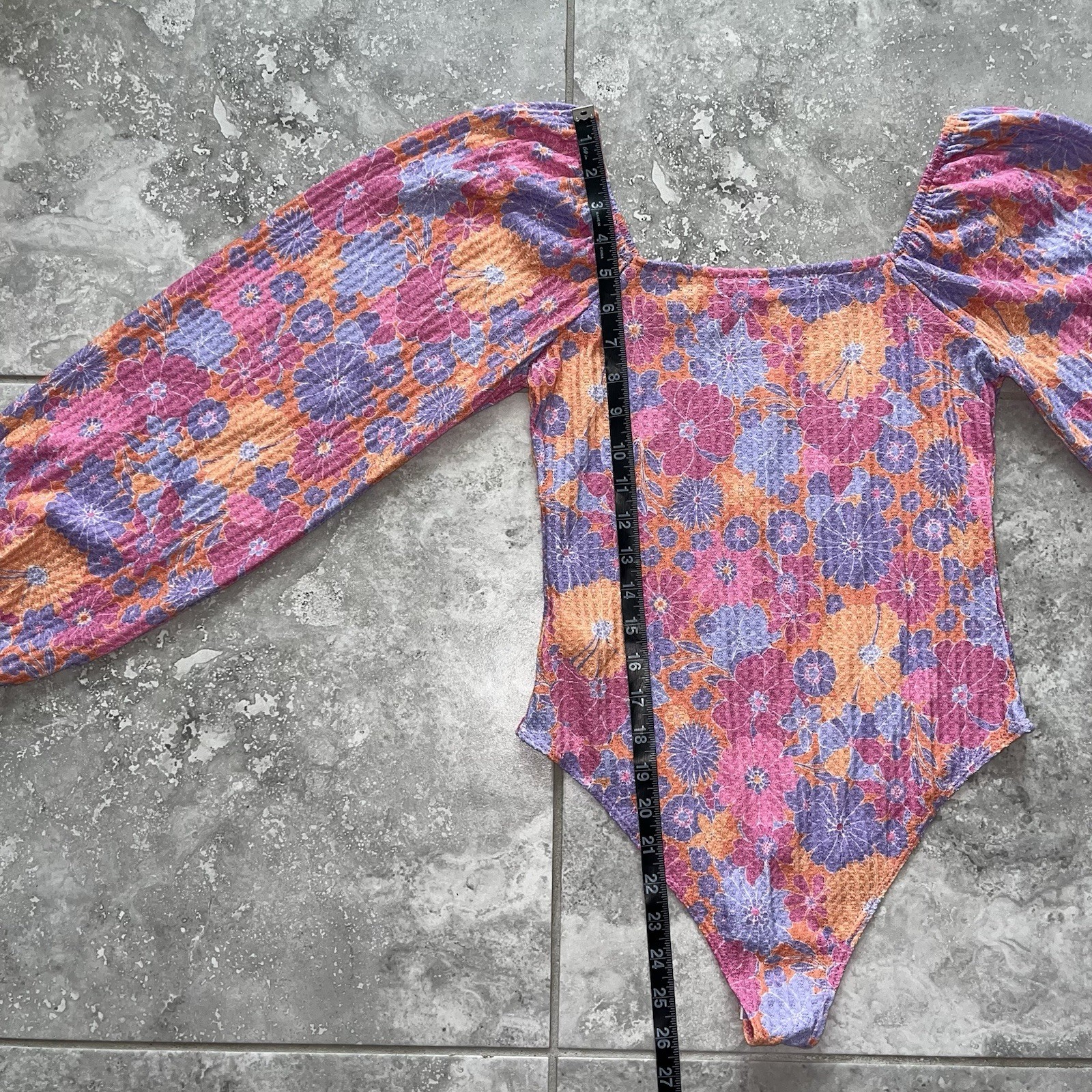 Pink Lily Balloon Sleeve Thong Bodysuit Top Pink Floral Hippie 90s Boho New S