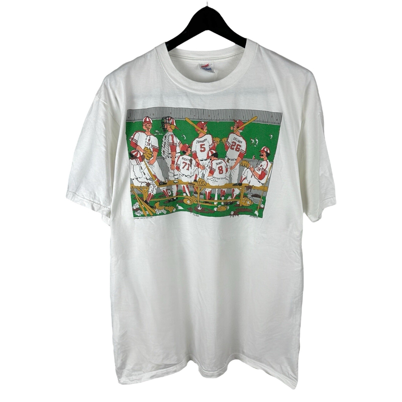 Vintage 1990 Play Ball Baseball Comedy Artist Sketch Graphic Shirt Size XL