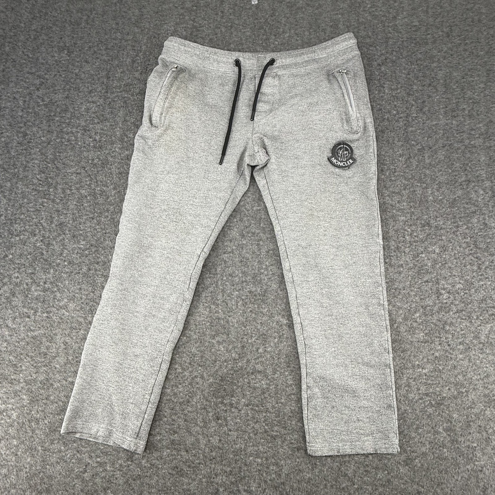 Moncler Grenoble Sweatpants Mens L Gray Logo Joggers Zip Pocket Cotton Lounge