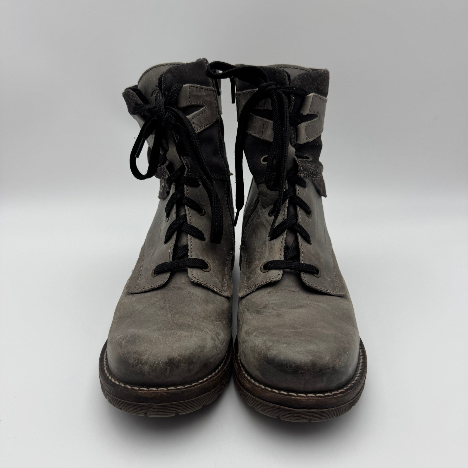Dromedaris Kara Grey Leather Suede Trim Combat Ankle Boots Womens 41 Portugal