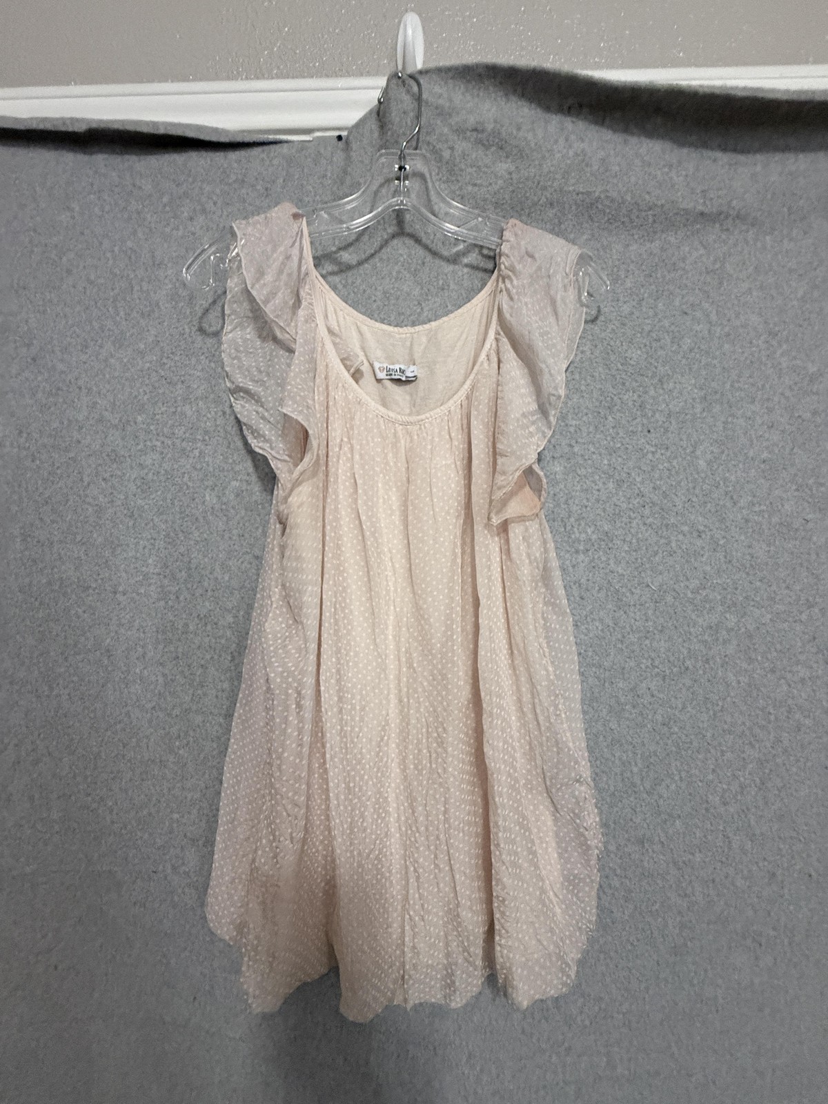 Luisa Ricci Dress Womens Large Pink Polka Dot Silk Chiffon Flutter Sleeve