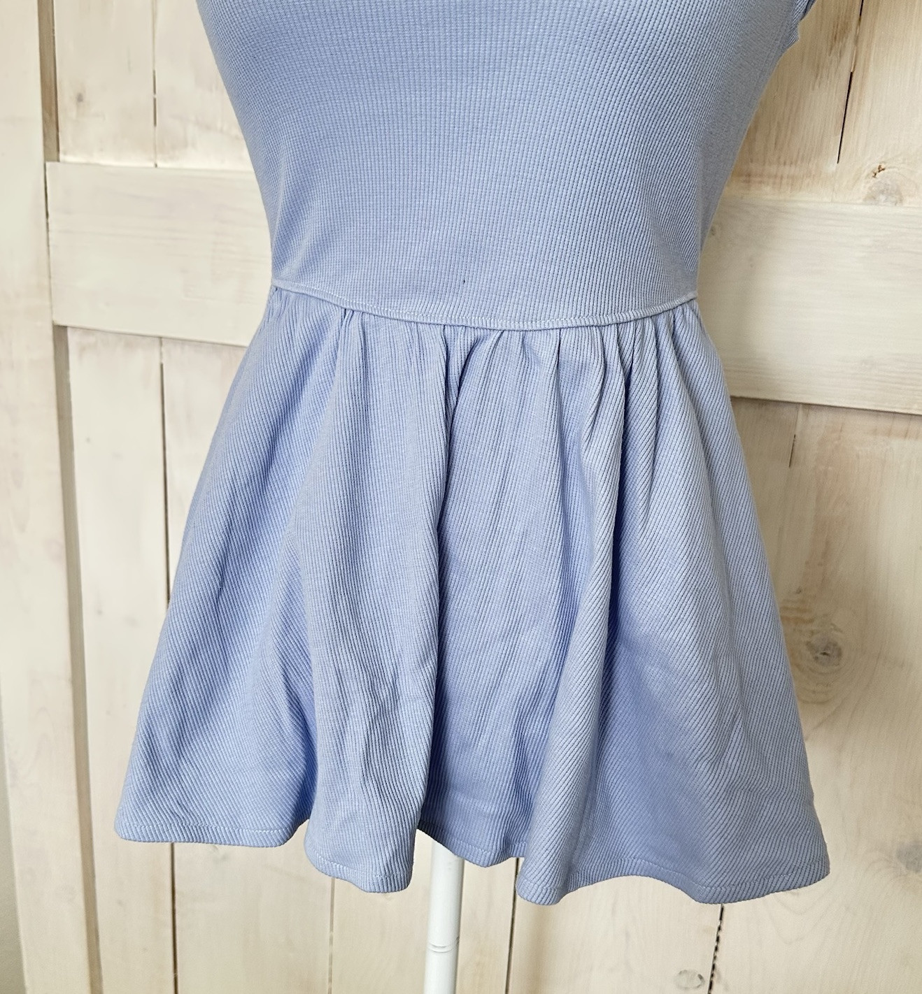 Free People Remember Me Tunic Peplum Scoop Back Cap Sleeve Top Size XS Sky Blue