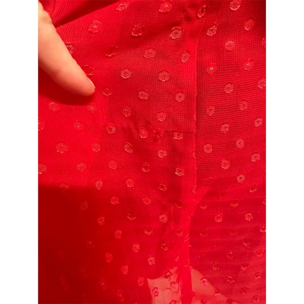 NWT New Directions XL Red Swiss Dot Sheer Sleeve Blouse Top Snagged