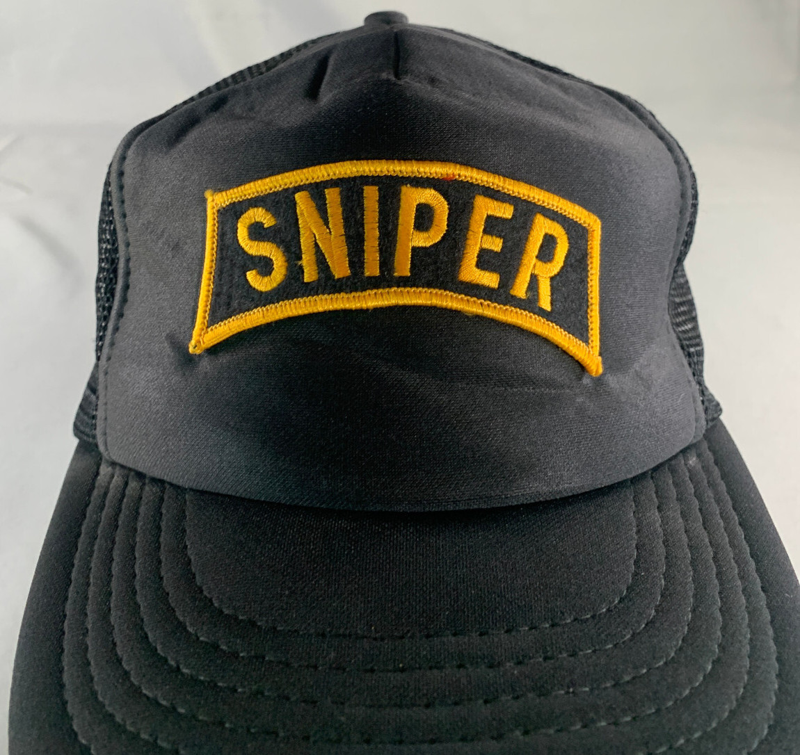 VTG Designer Award Sniper Black Mesh Snapback Trucker Hat Patch