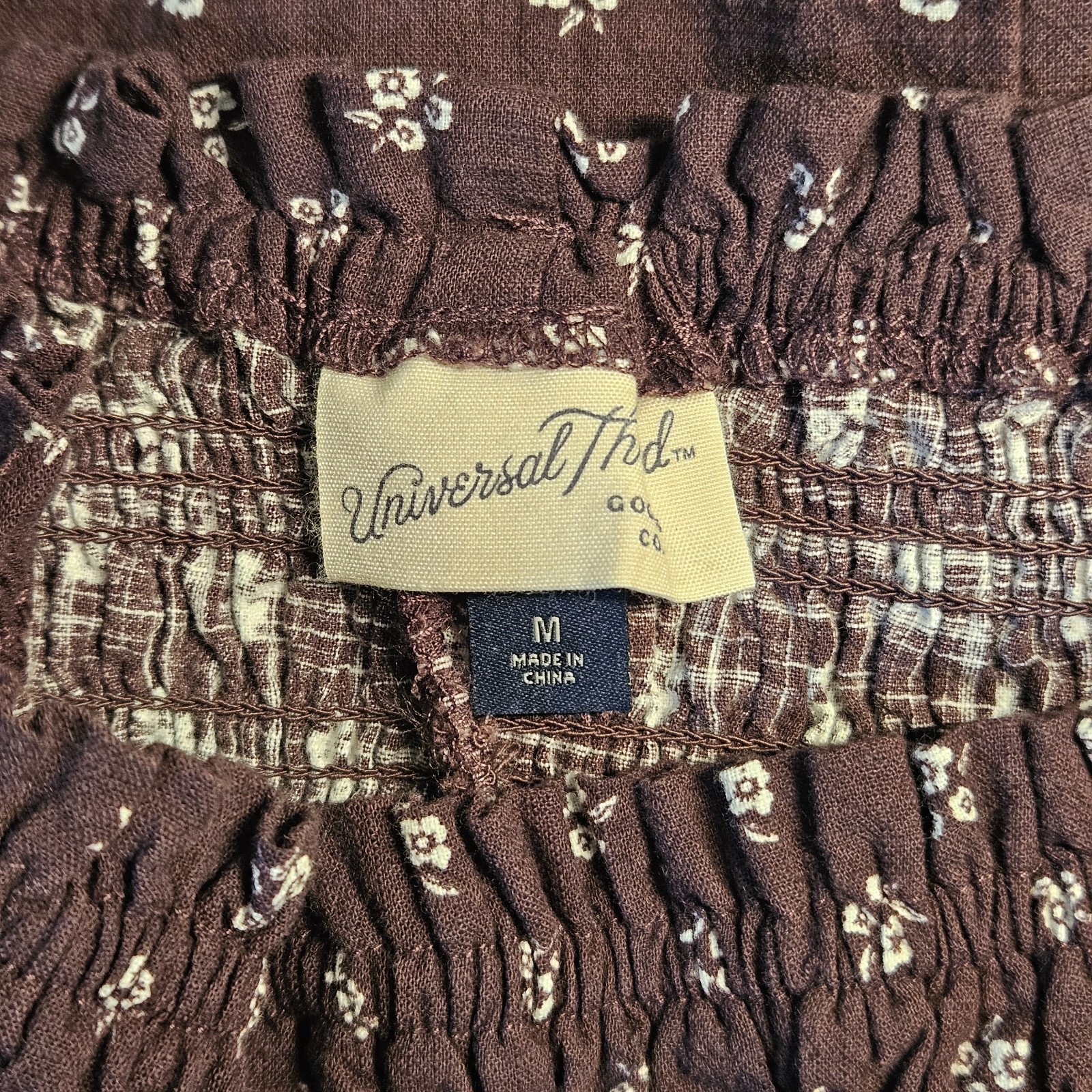 Universal Thread Dark Purple Brown Floral Smocked Waist Midi Skirt Womens Size M