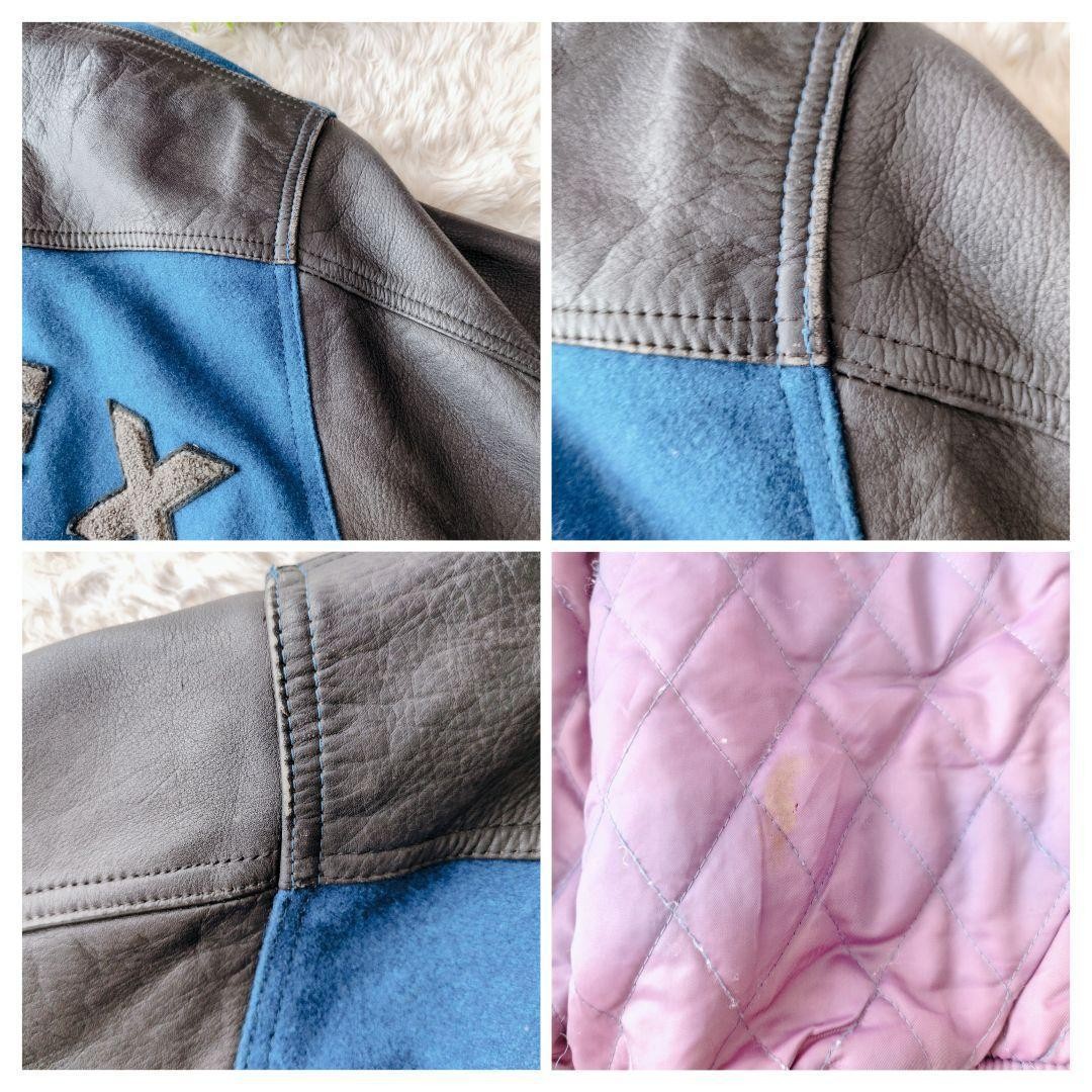 AVIREX Leather Wool Stadium Jacket Blouson Coat Men Size M Blue Black Vintage
