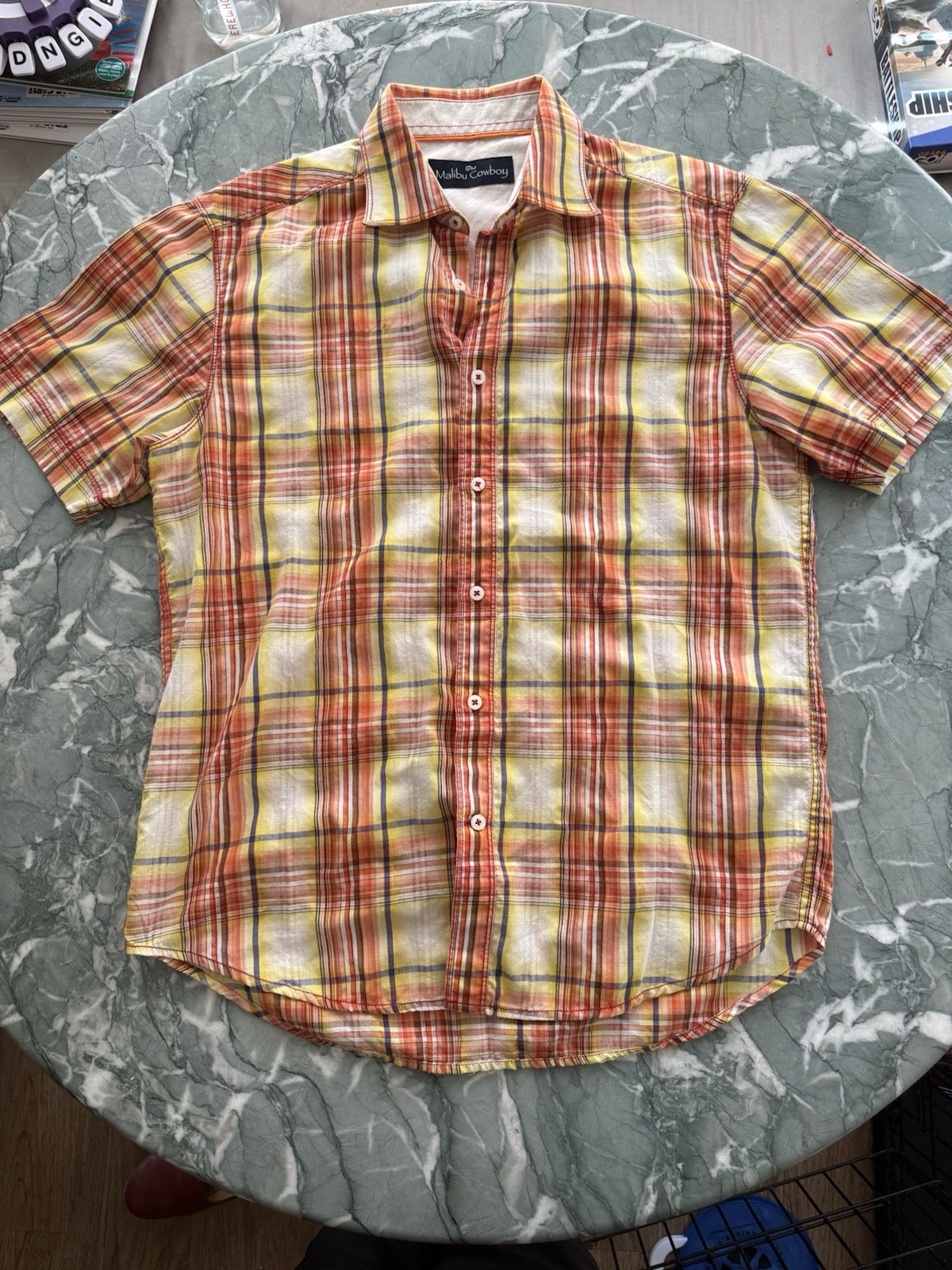 Malibu Cowboy Men’s M Plaid Woven Short Sleeve Point Collar Cotton Blend