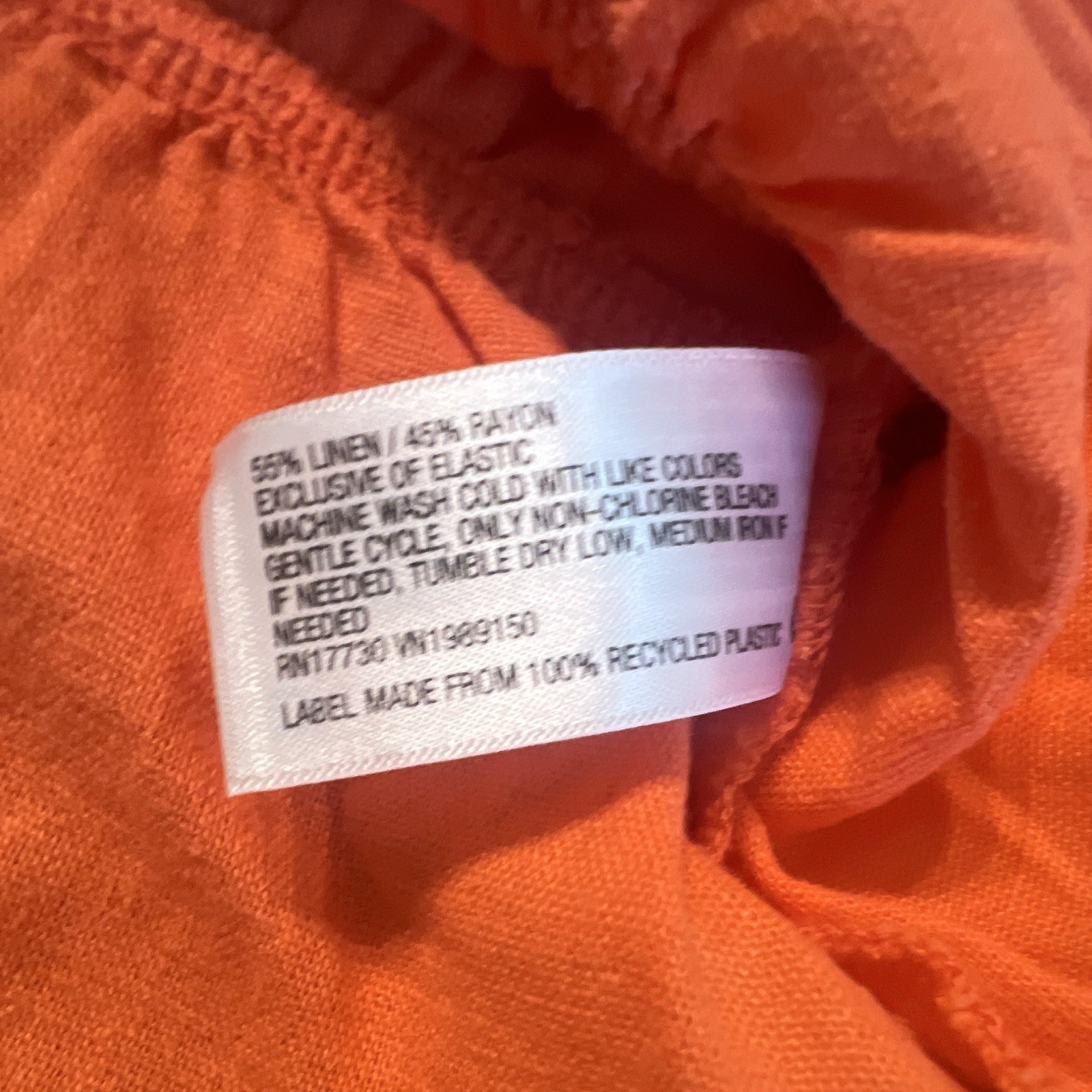 A New Day Orange Puff Sleeve Square Neck Ruffle Hem Blouse Linen Rayon L