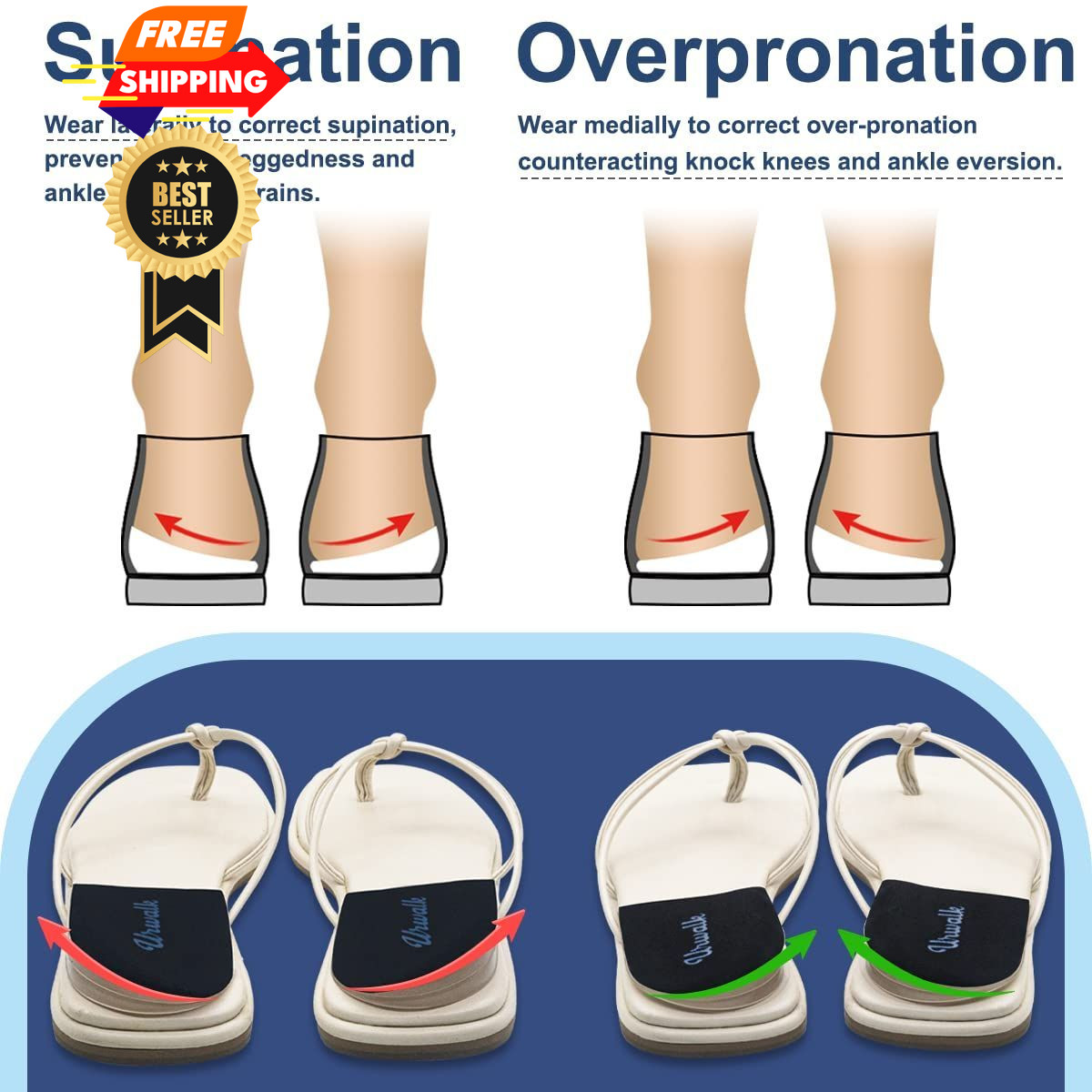 Urwalk 3 Layers Adjustable Supination & Over-Pronation Large, Black – 3 Pairs