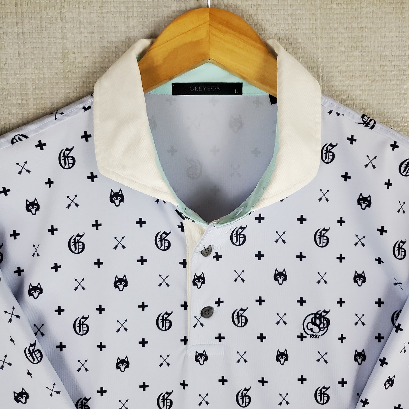 GREYSON Sz large Mens Cutaway Collar Polo Shirt Performance All Over Print Golf