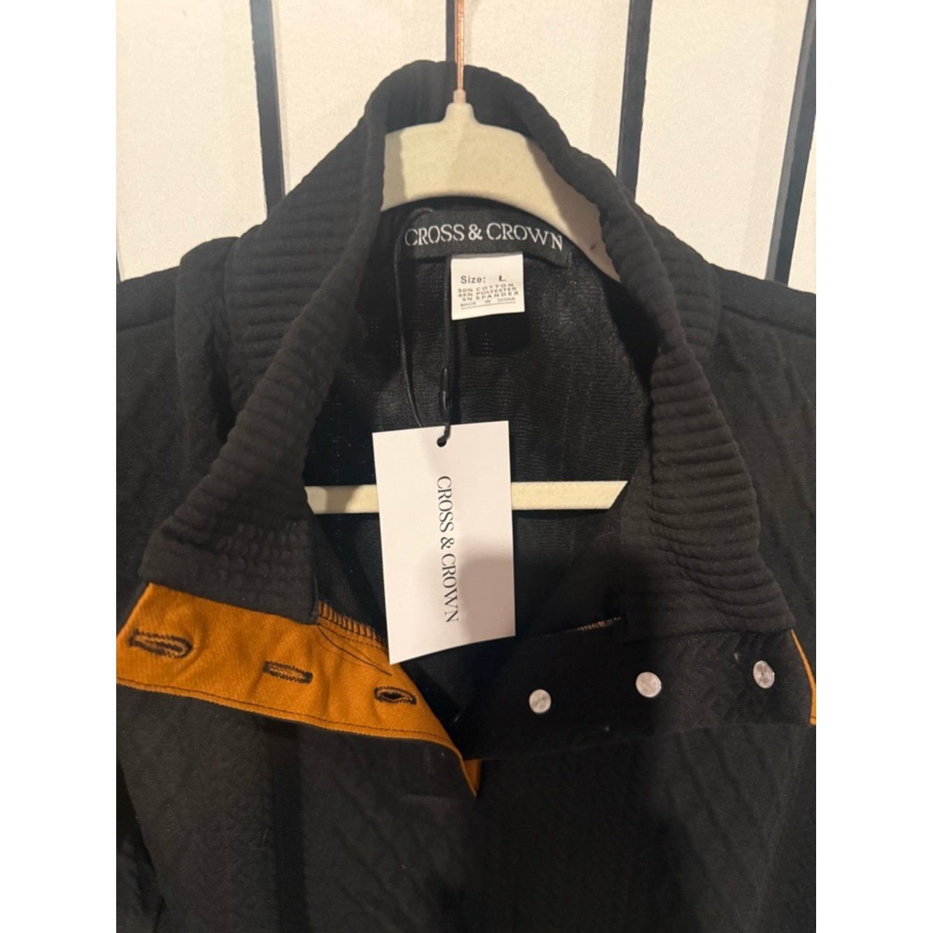 NWT Men’s Black Quarter Button Pullover Sweater L Textured Knit Elbow Patch