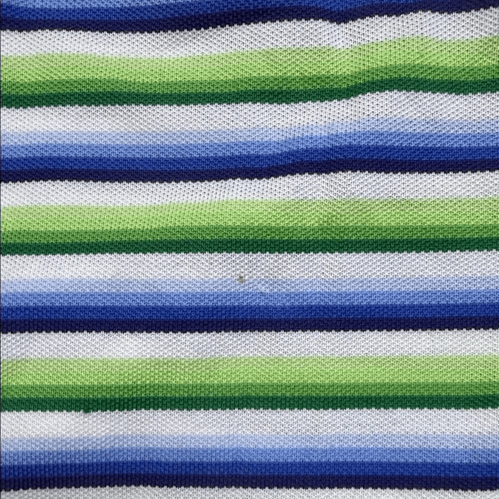 Tommy Hilfiger Striped Polo in Lime Green, Blue & White with Navy Collar