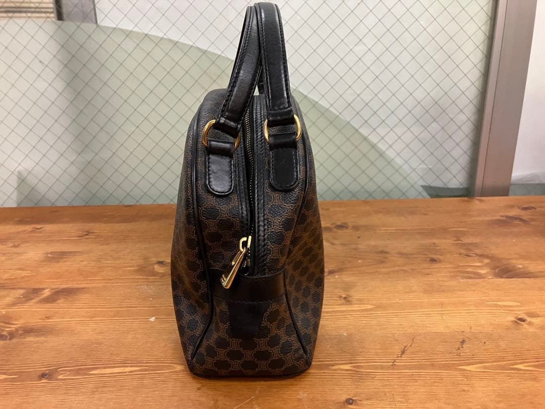 CELINE Mini Boston Bag Macadam PVC Leather Brown Authentic From Japan used