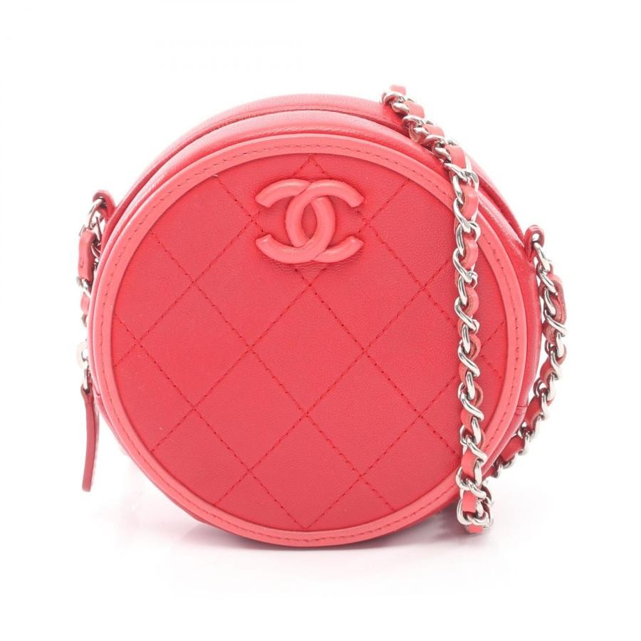 CHANEL Bag: Matelasse Round Shoulder Red/Pink Lambskin W12H12D5m;
