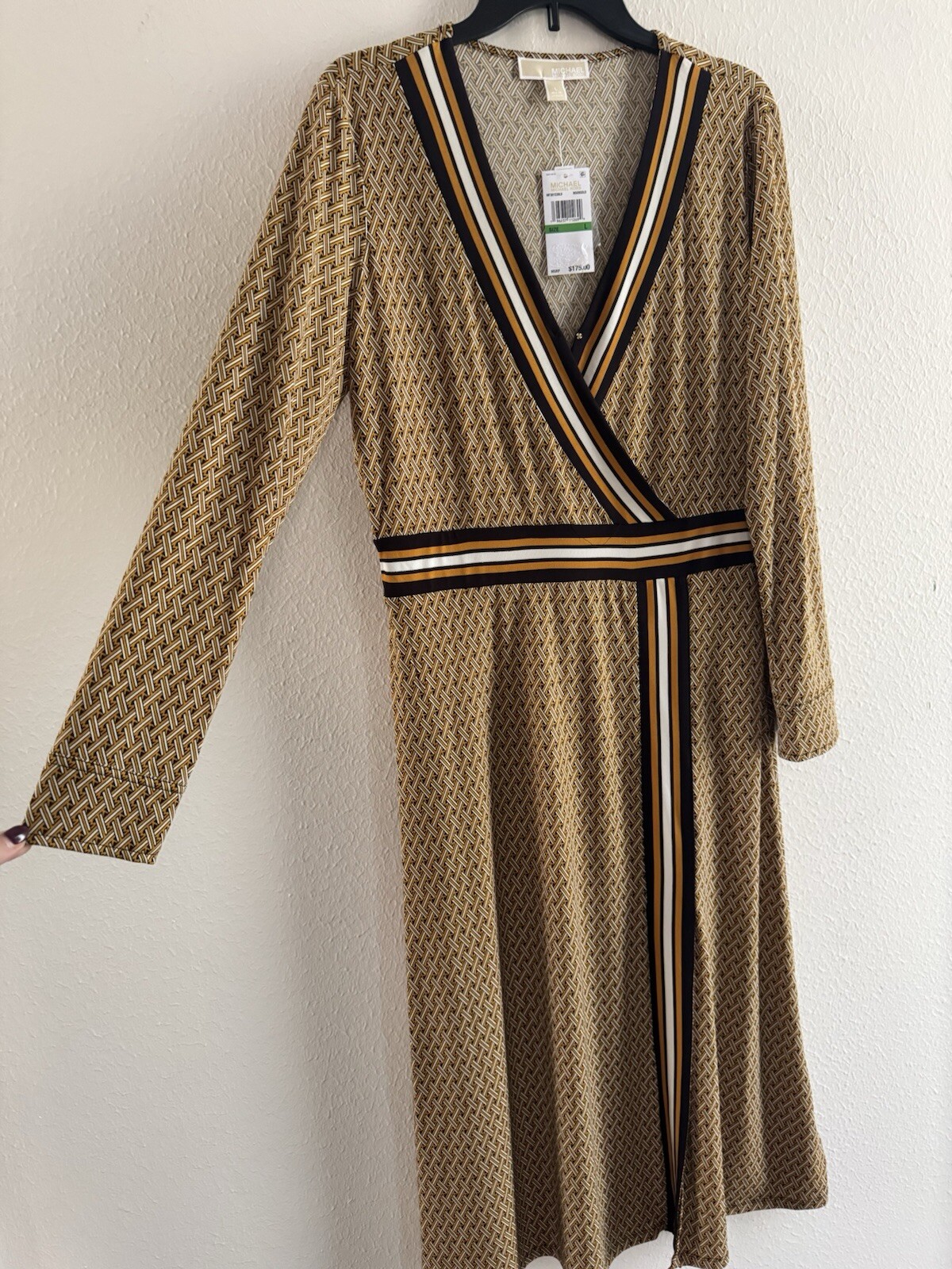 Michael Kors dress Border Print Faux Wrap Dress Marigold logo 2025 collection L
