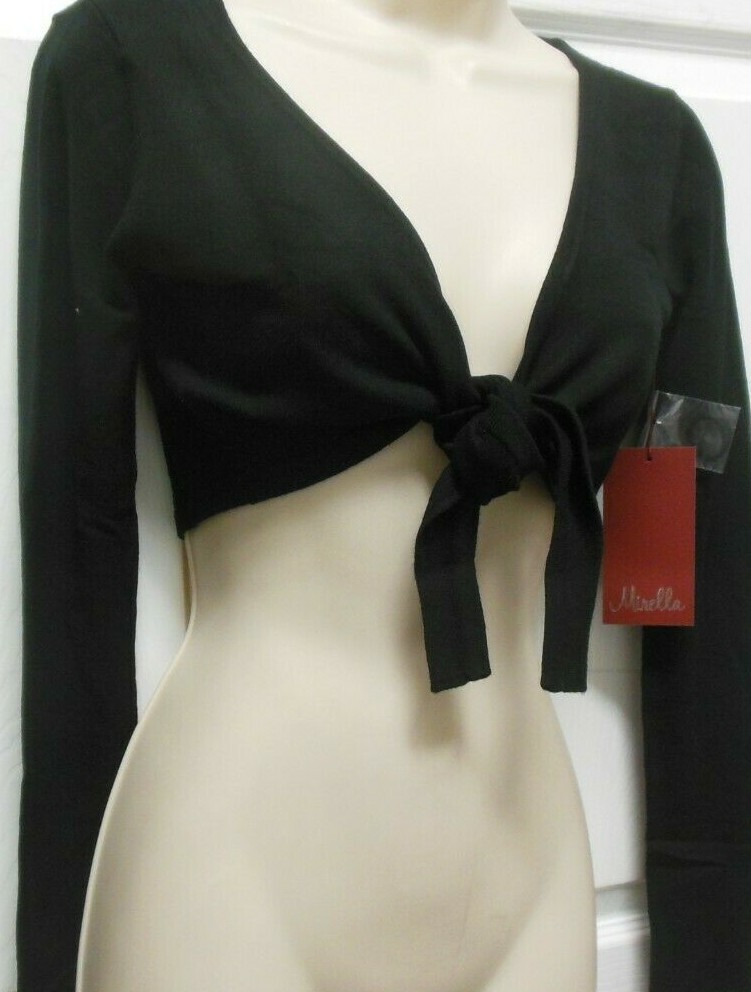 MIRELLA Black Long Sleeve Tie Top Sweater Ladies Sizes M1104 S/M M/L SOFT