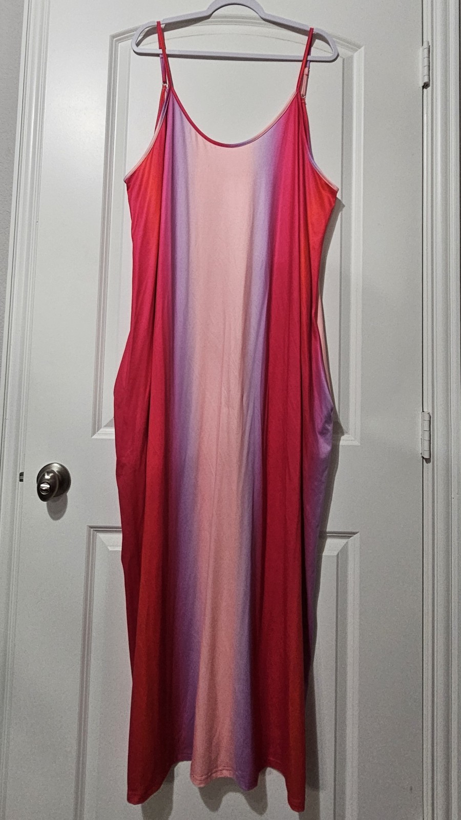 Womens Ombre Gradient Maxi Sundress Spaghetti Strap Loose Harem Dress w/ Pockets