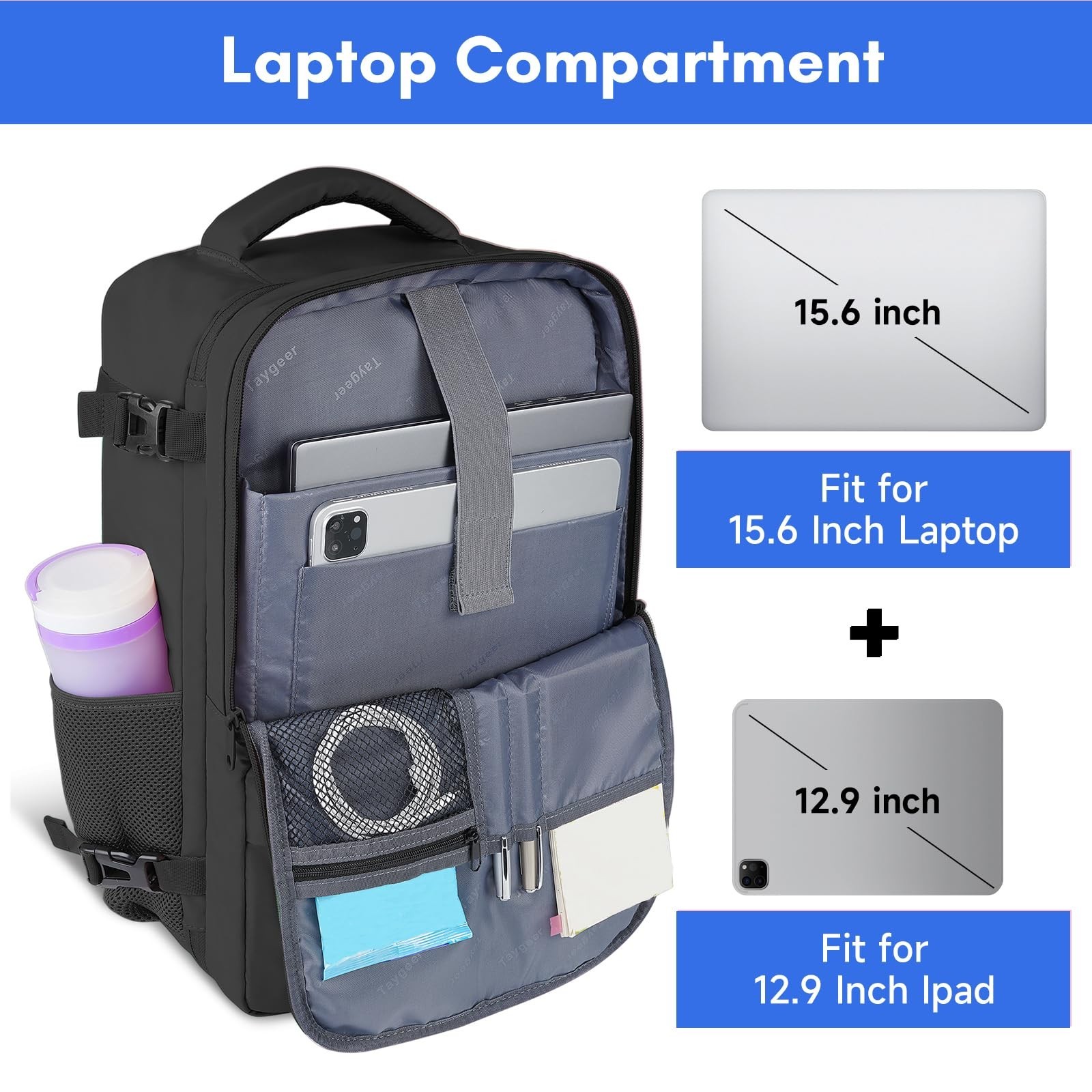 Travel Laptop Backpack for Men, 15.6″ Water-Resistant College Bookbag, 35L, Ligh