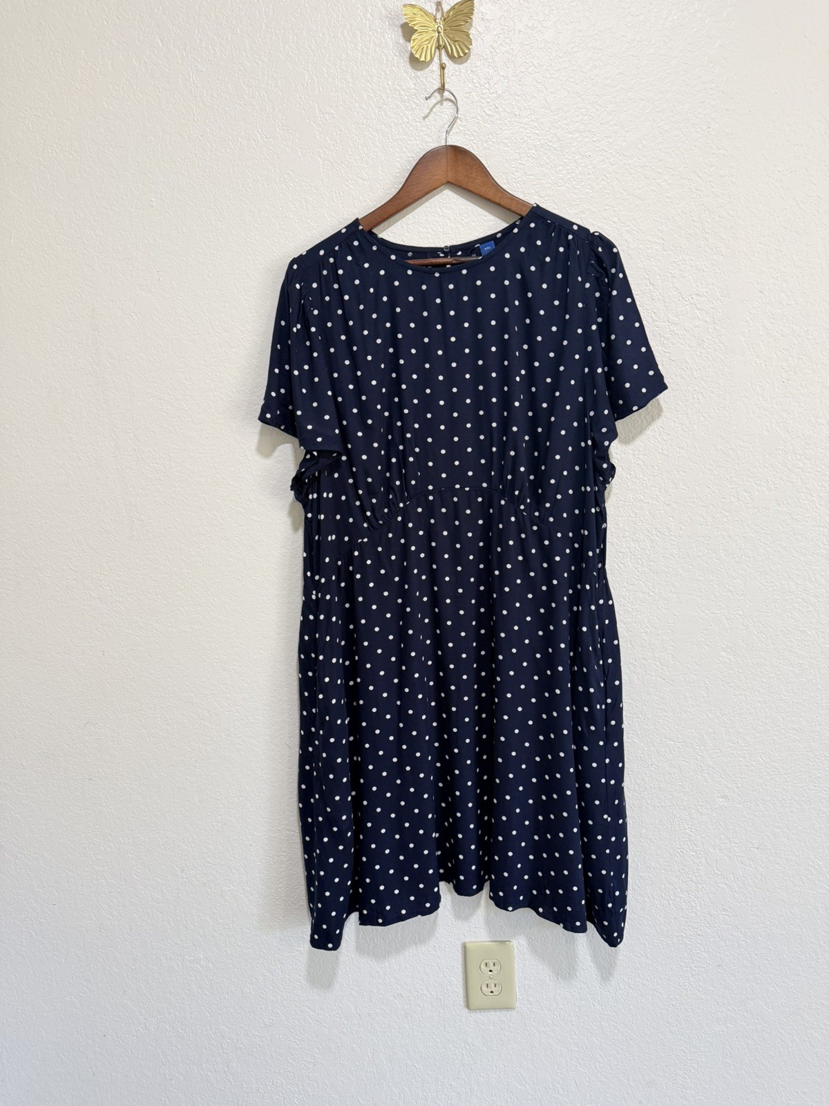 OLD NAVY Blue White Polka Dot Short Sleeve Empire Waist Dress Plus 2XL