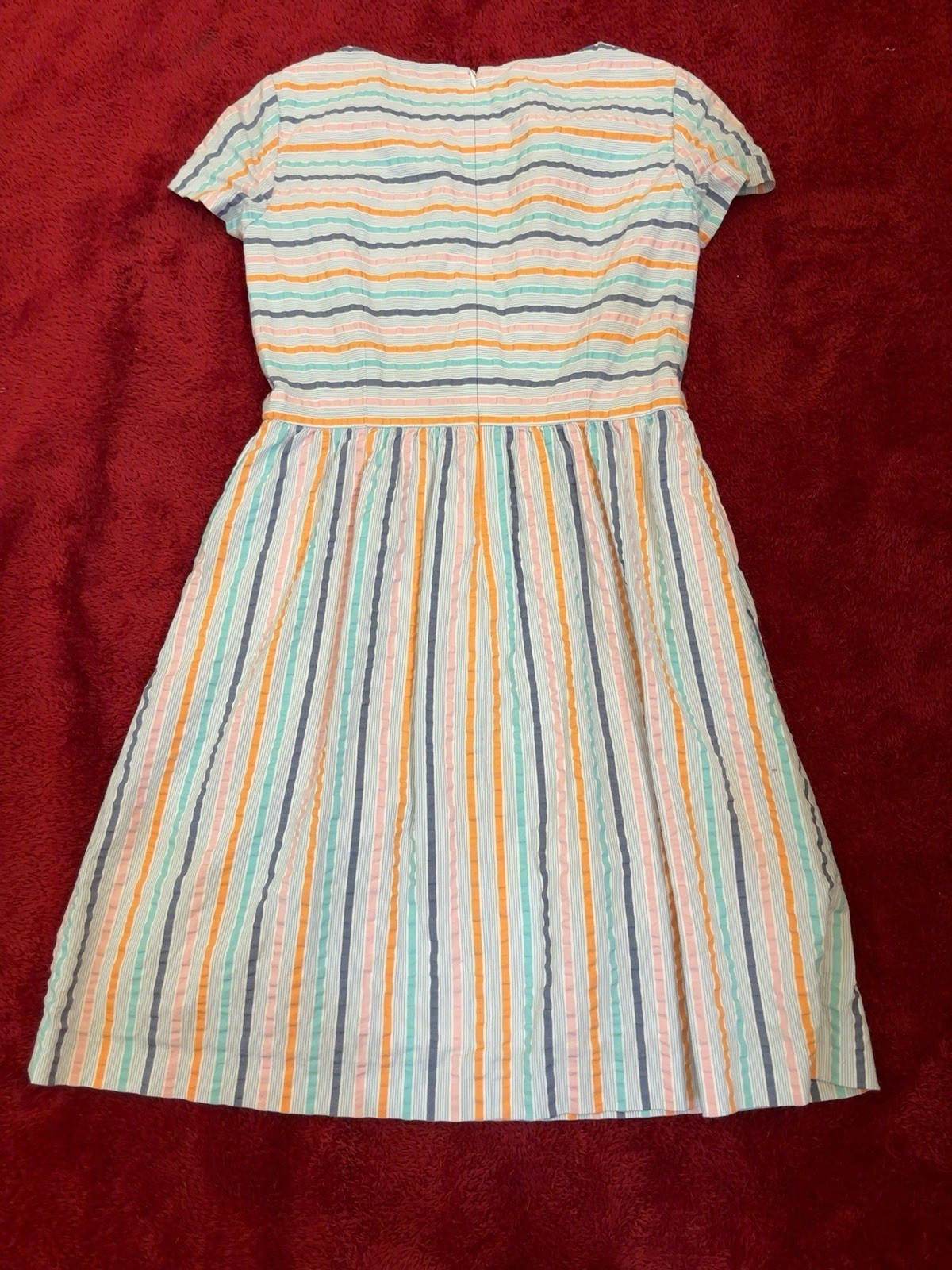Brooks Brothers Striped Fit & Flare Dress Size 4 Pastel Seersucker Cotton Blend