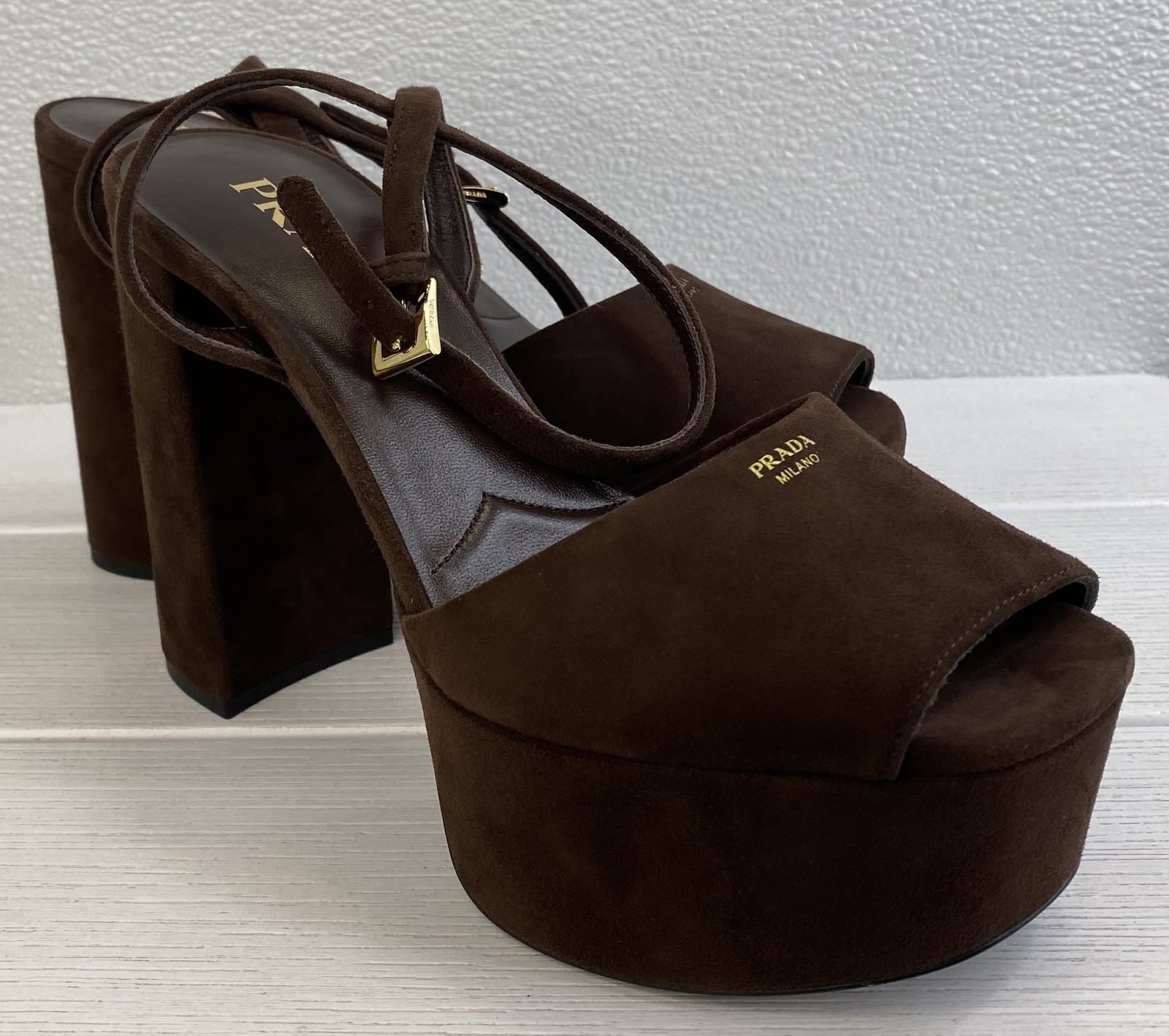 Prada Platform Pumps 115mm Women’s Size US6.5 EU36.5 Dark Brown Suede Sandals