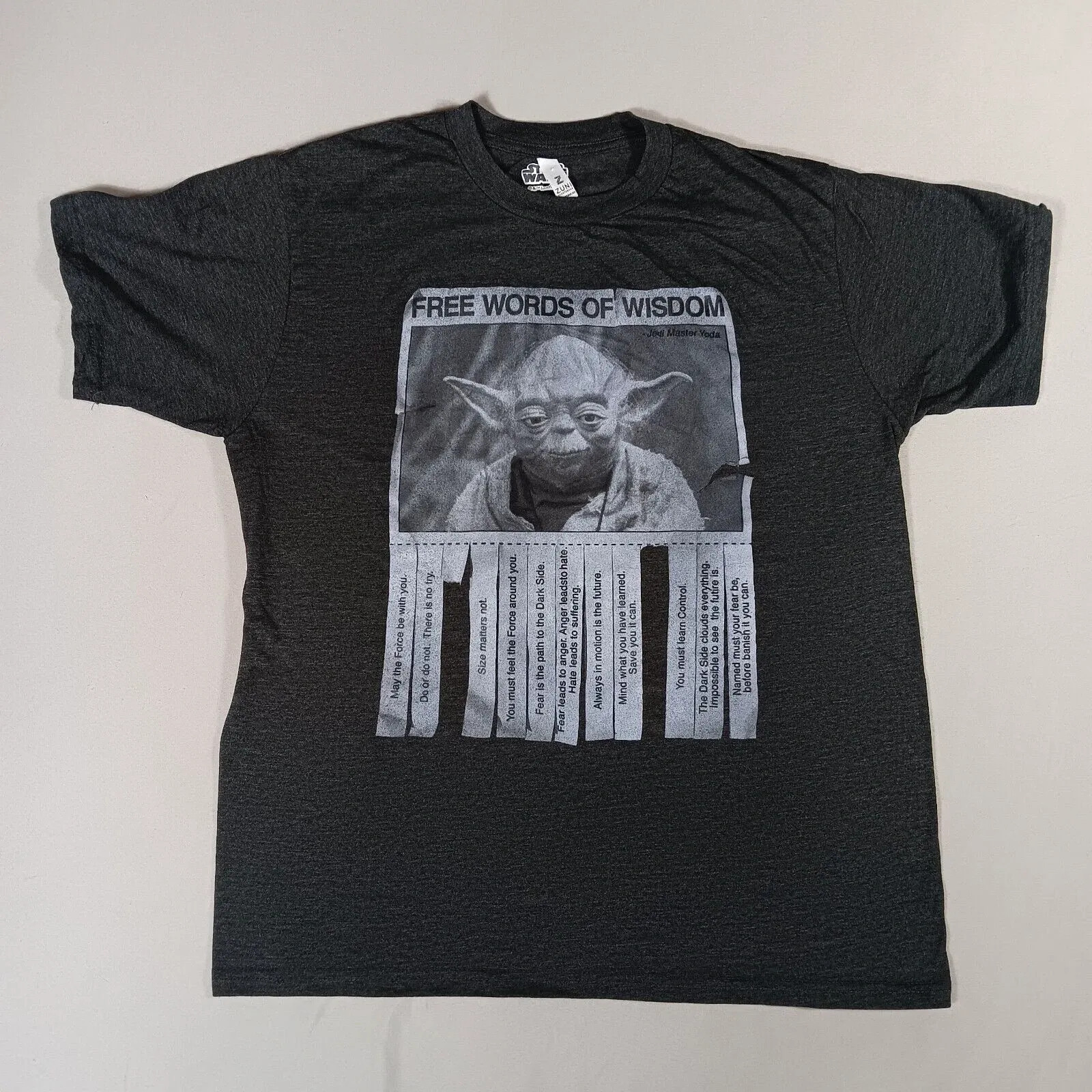 Star Wars Shirt Mens Large Gray Yoda Free Words Of Wisdom Graphic Tee Movie