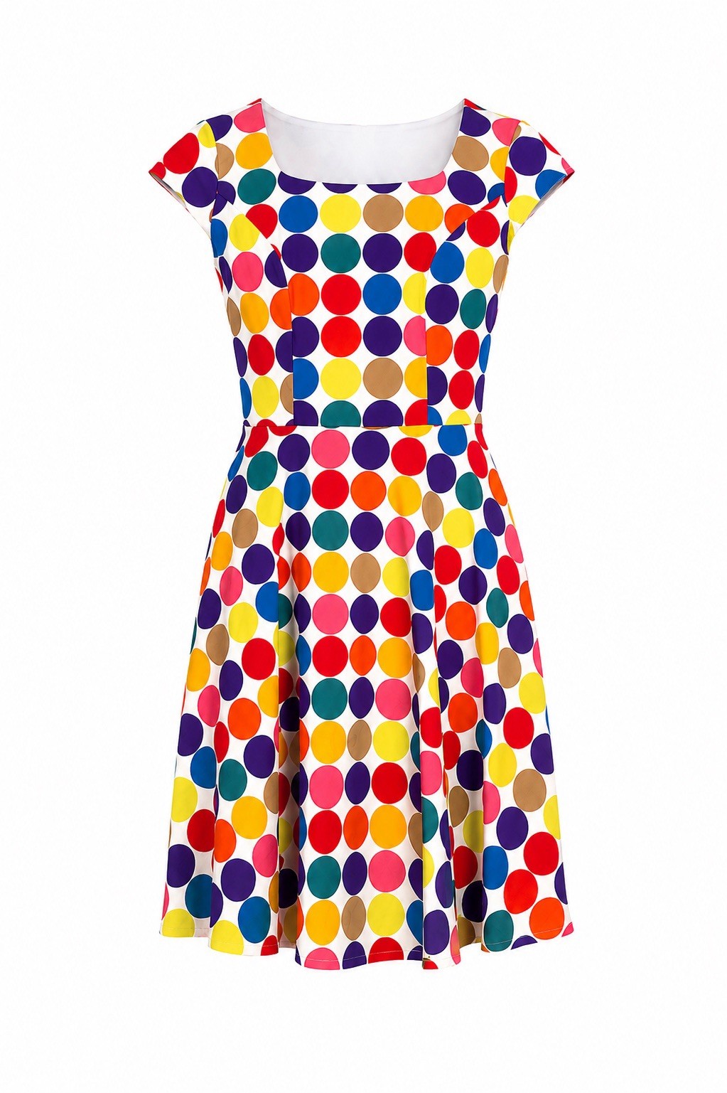 Pukavt Women’s Retro Rockabilly Swing Dress Rainbow Polka Dot 50s Pinup Size XL