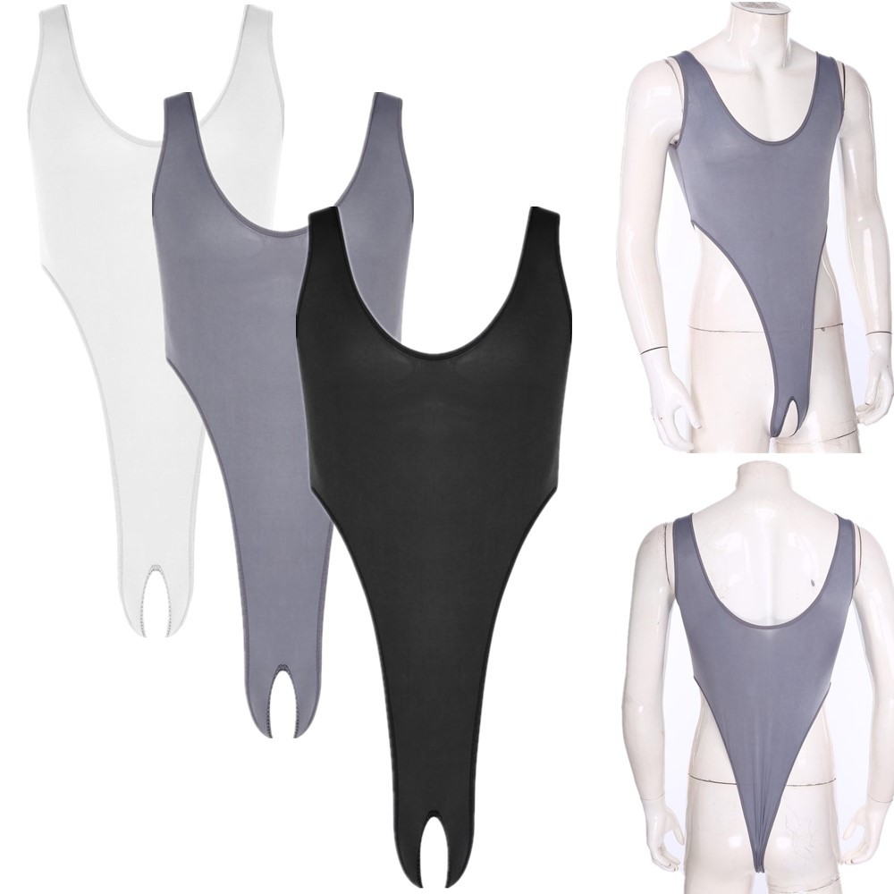 US Men Sleeveless Crotchless Tank Leotard High Cut Thong Bodysuit Undershirts
