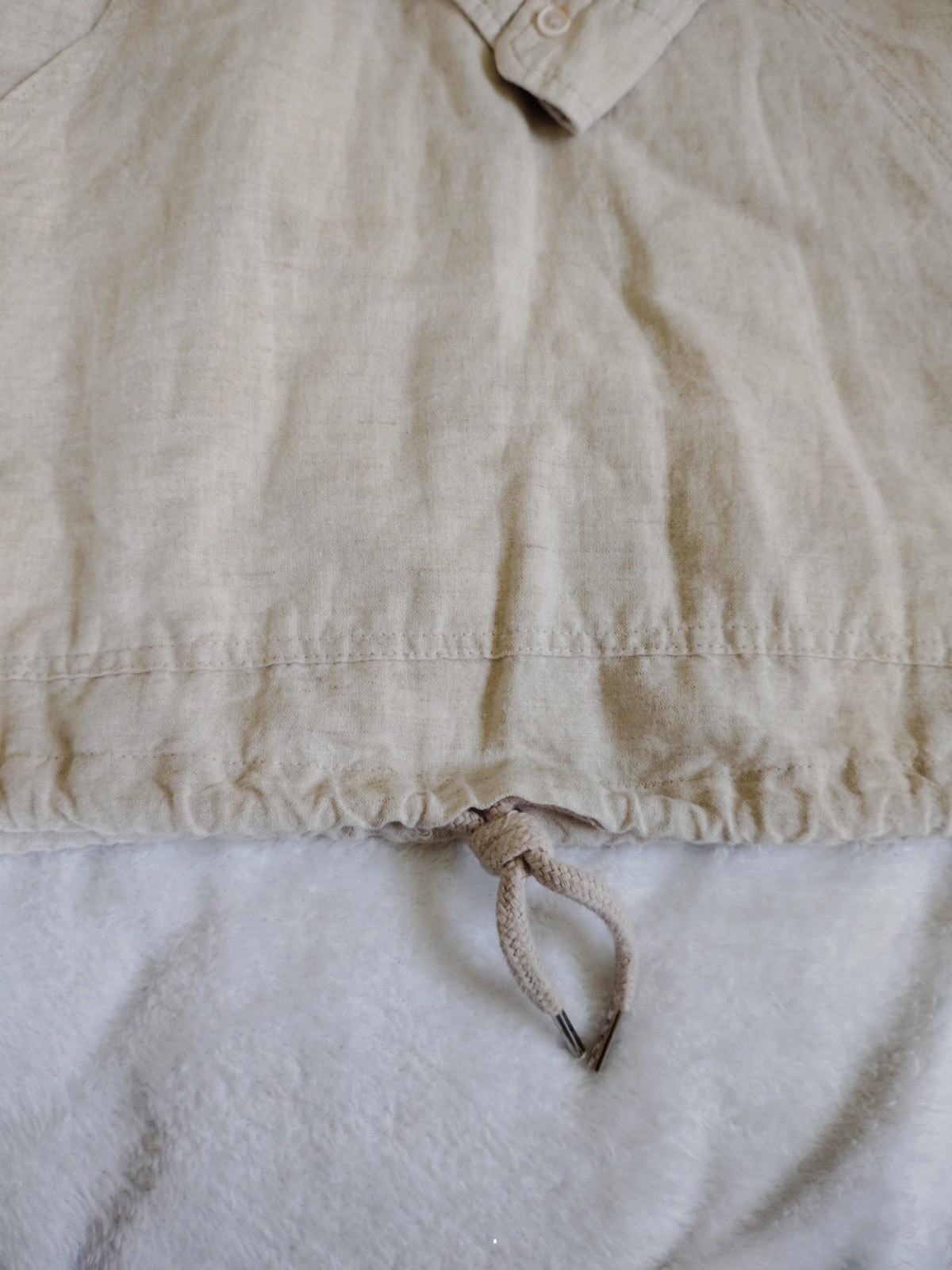 ZARA Mens Hooded 1/4 Zip Pullover Ring, Shirt Linen Blend Beige SZ Small Coastal