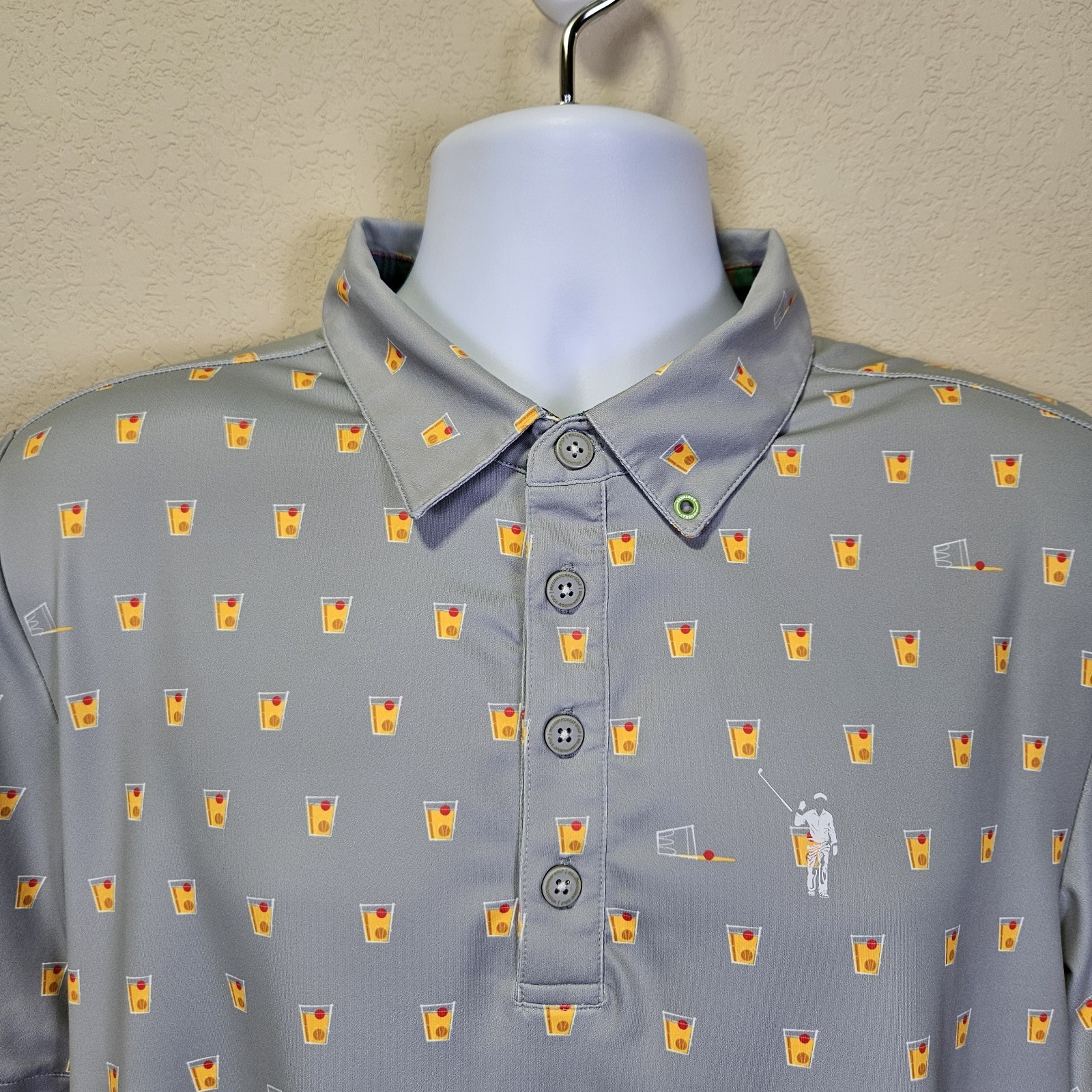William Murray Golf Polo Mens M Cocktail Print Performance Shirt 19th Hole Gray