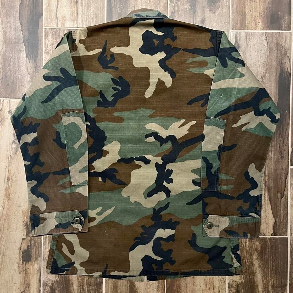 Vintage Military Combat Coat Mens S Polycotton Ripstop Woodland Camo US Army BDU