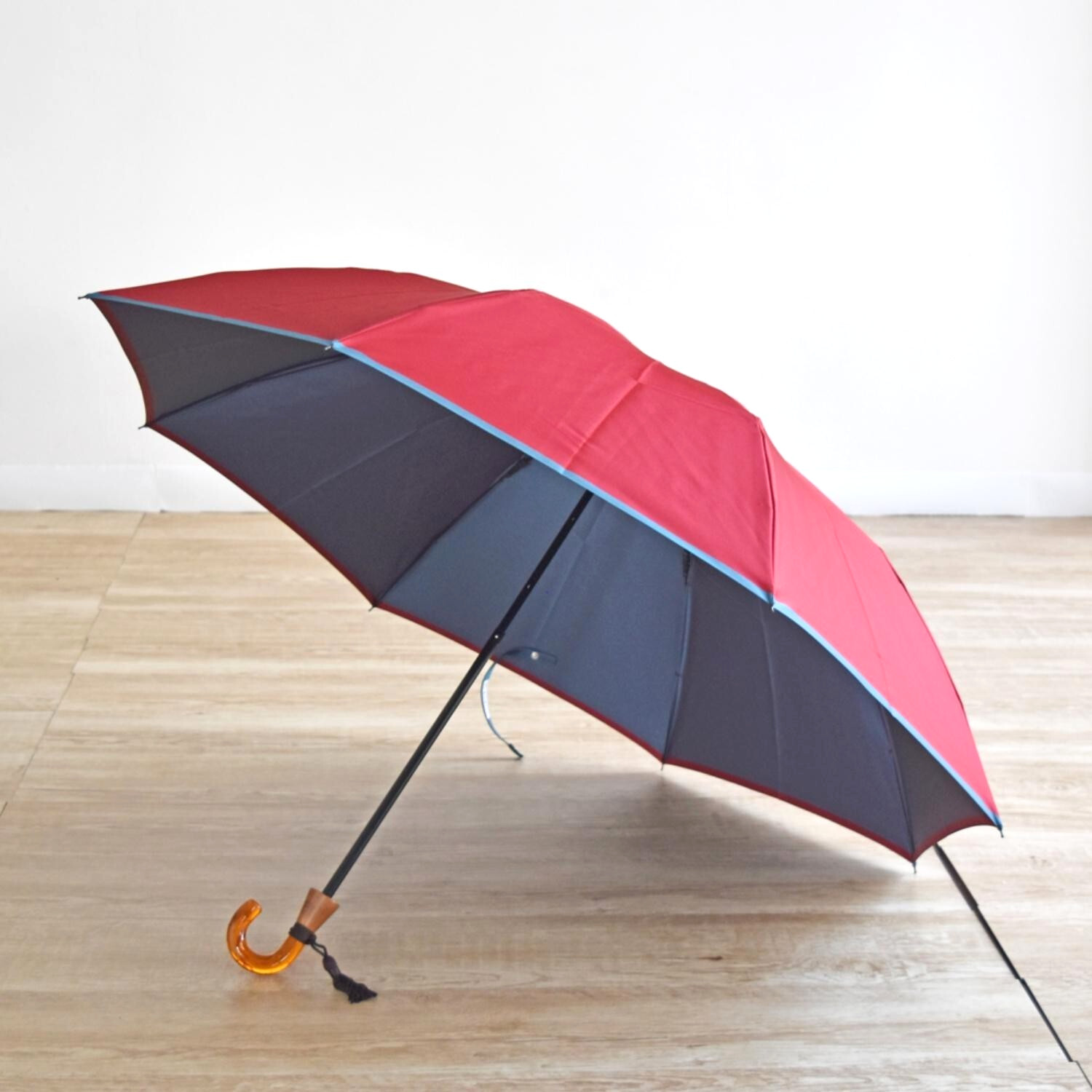 Komiya Shoten Artisan Folding Umbrella 21.6″ 55cm Raspberry x Smoky Aqua Japan