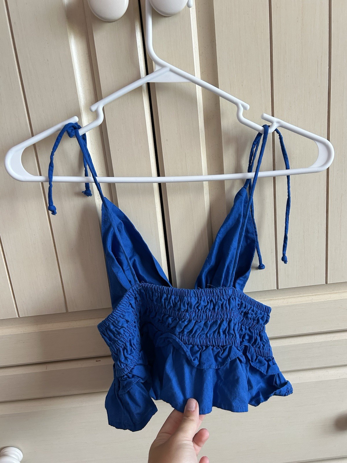 Sim and Sam Poplin Smoked Waist Top Ruffle Cami Tank in Blue size M NWOT