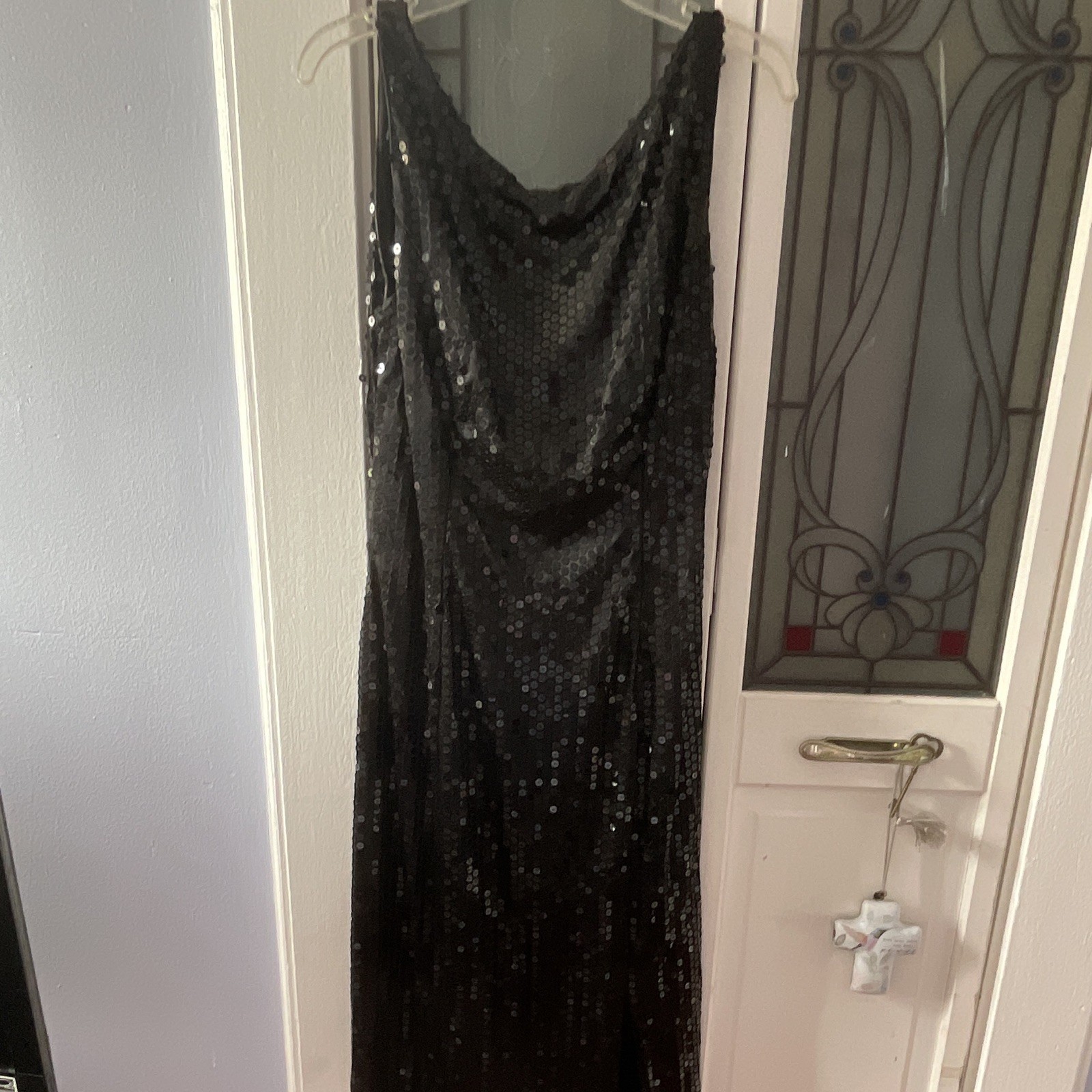 FUNFLICS Black Sequin Long Maxi Dress Size 4 Sleeveless Scoop Neck Lined