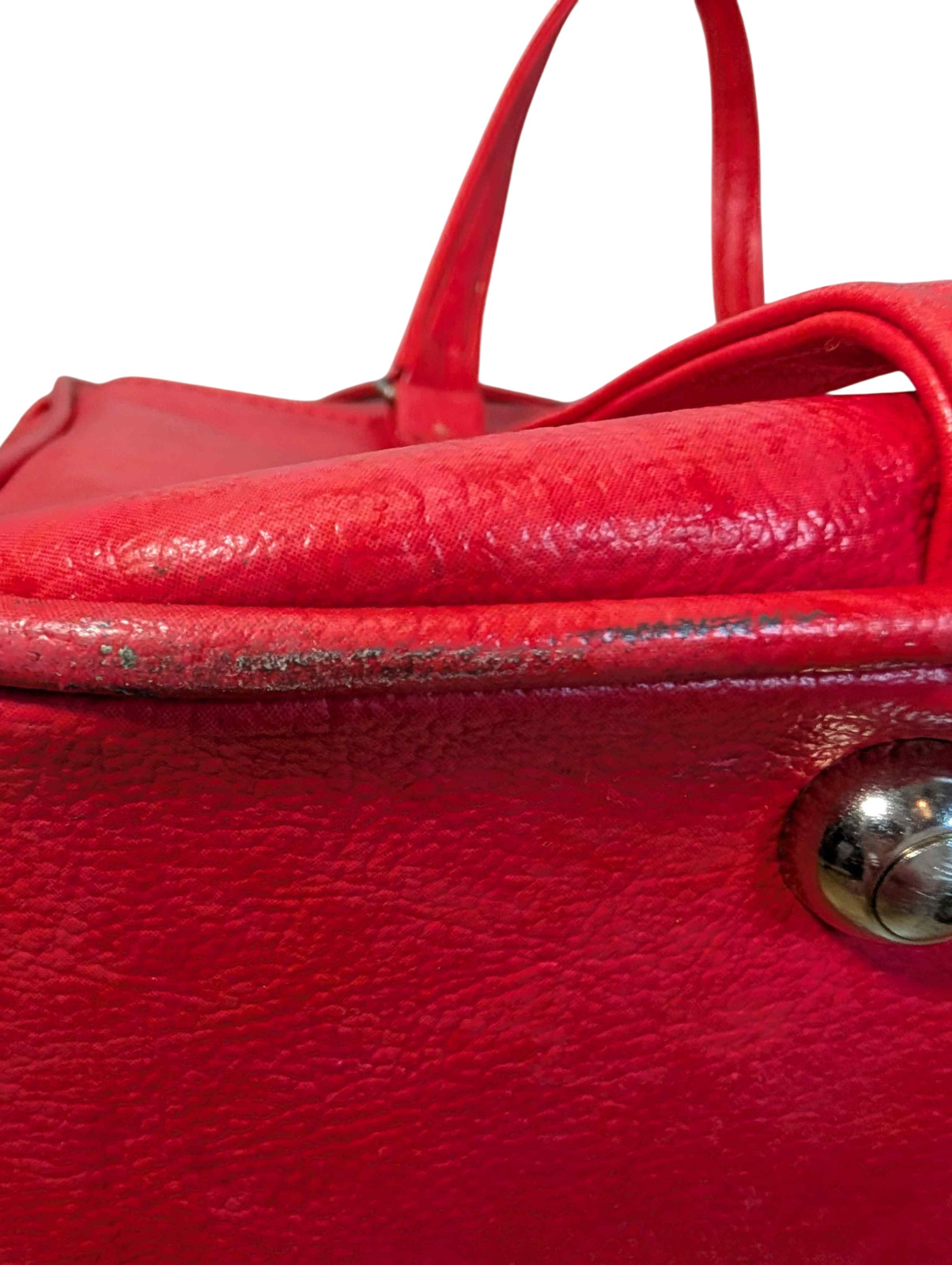 Vintage Samsonite Silhouette Red Vinyl Satchel 14.5in Boxy Tote Carry-on