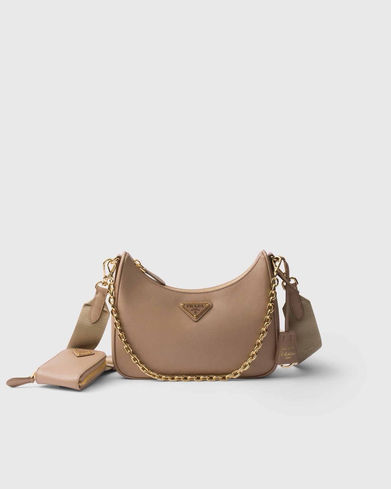 Prada Re-Edition 2005 Saffiano Leather Shoulder Bag with dustbag Cameo Beige