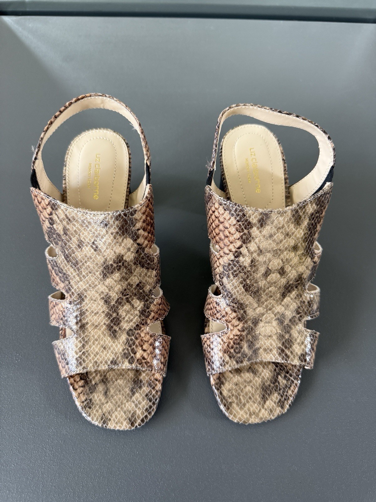 Liz Claiborne Women’s Snakeskin Open Toe Slingback Block Heel Slip-On 7