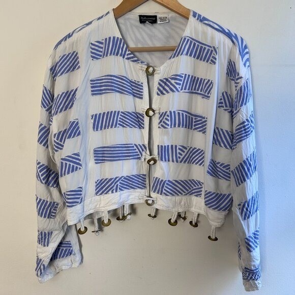 Nativewear Designs Cropped Jacket Casual Medium White Blue Boho Retro Summer