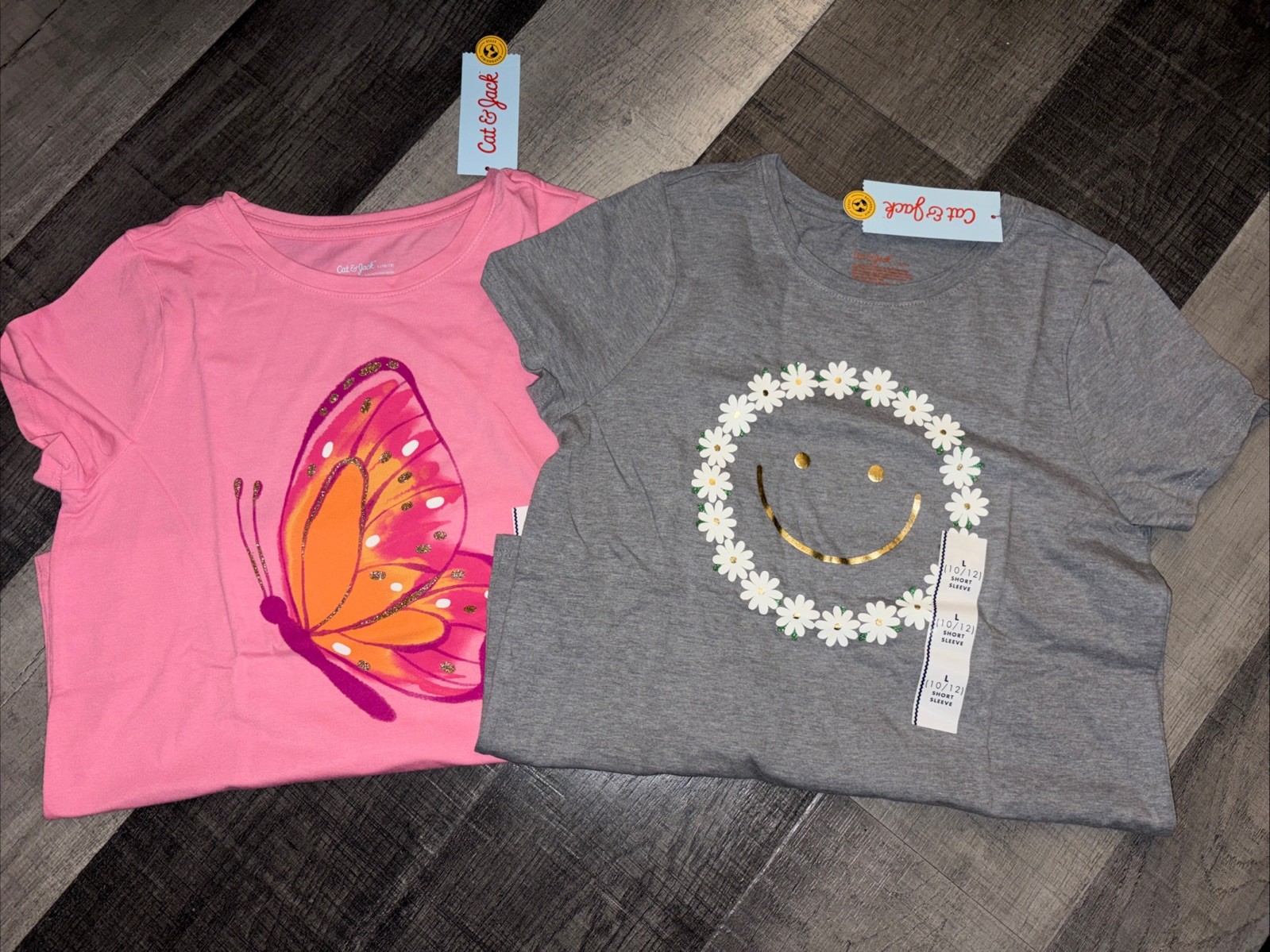 CAT & JACK 2 PIECE SHORT SLEEVE GRAPHIC SHIRT SET GIRLS LARGE 10-12 TARGET NWT