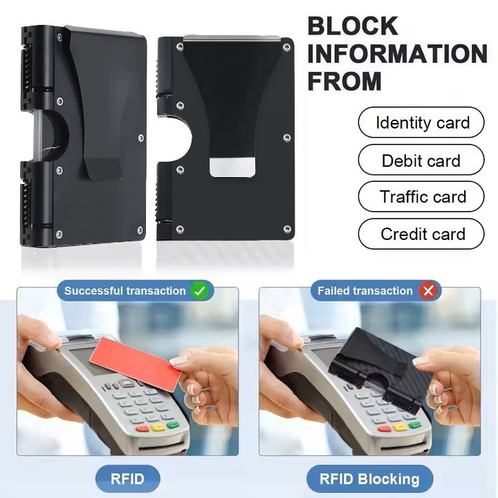 Men RFID Blocking Money Clip Minimalist Holder Carbon fiber Aluminum Wood USA
