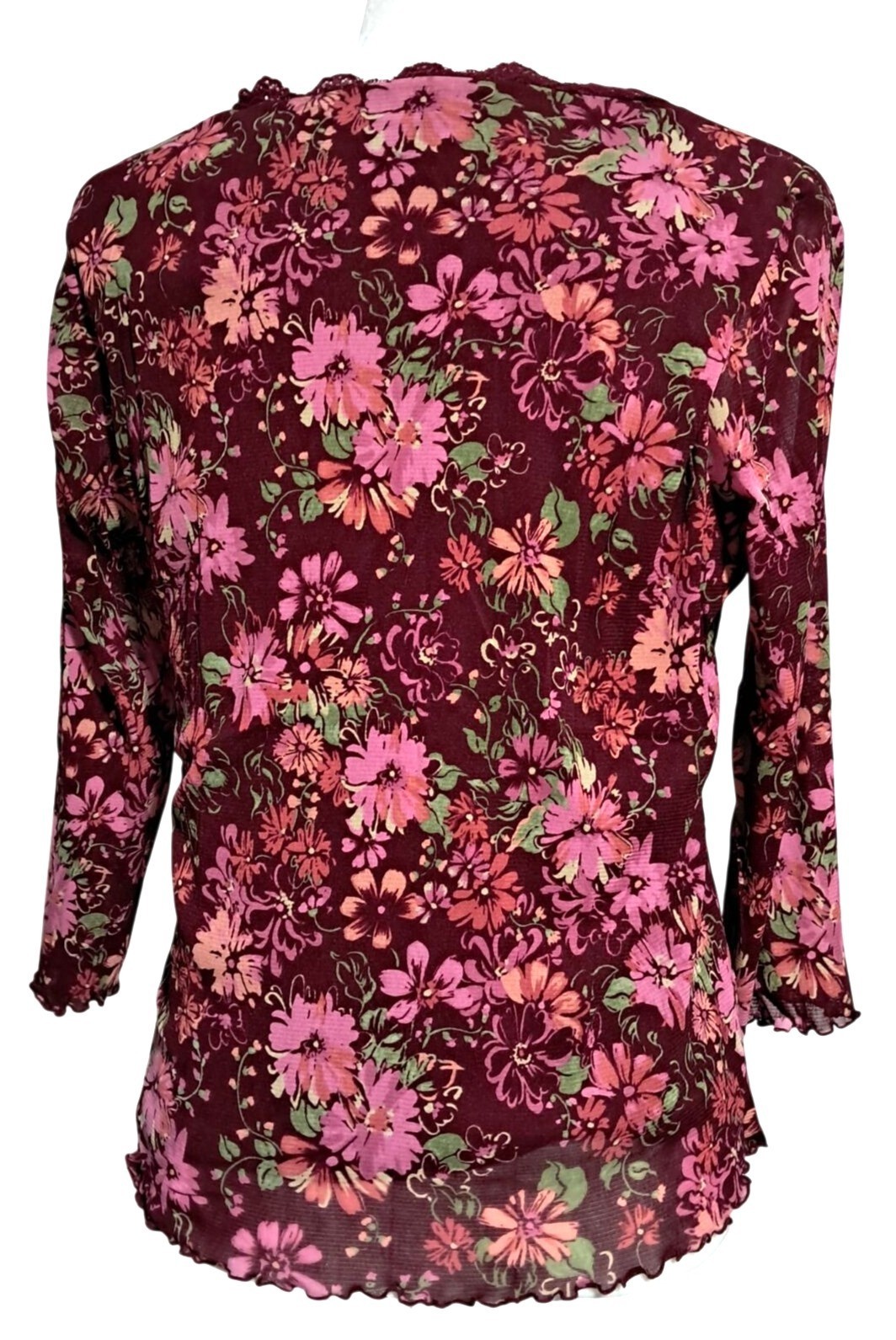Y2K Axcess Floral Top Womens XL Fairy Grunge Burgundy Blouse 3/4 Sleeve V-Neck L
