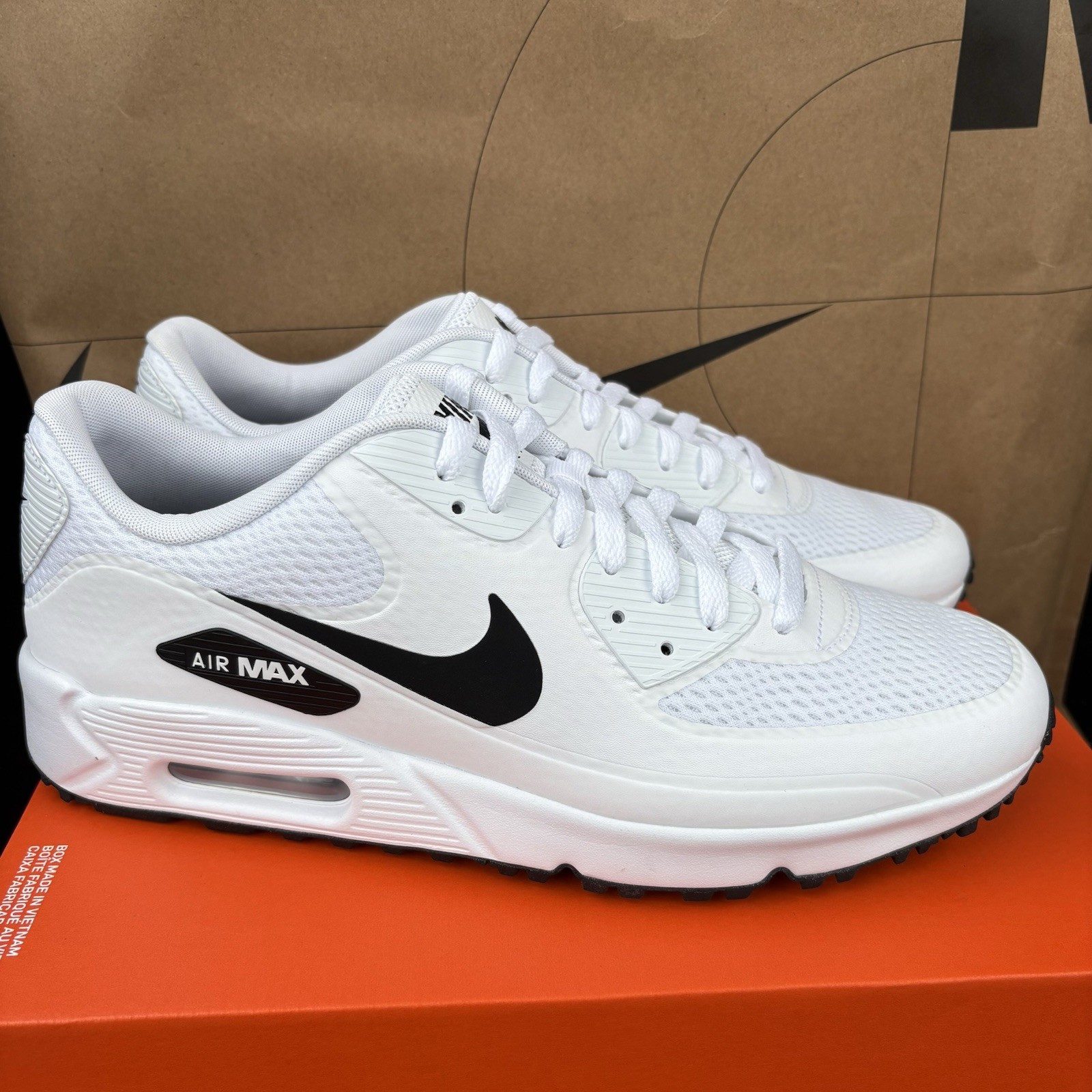 NEW Nike Air Max 90 Golf White Black NBY CU9978-101 Mens Size 12