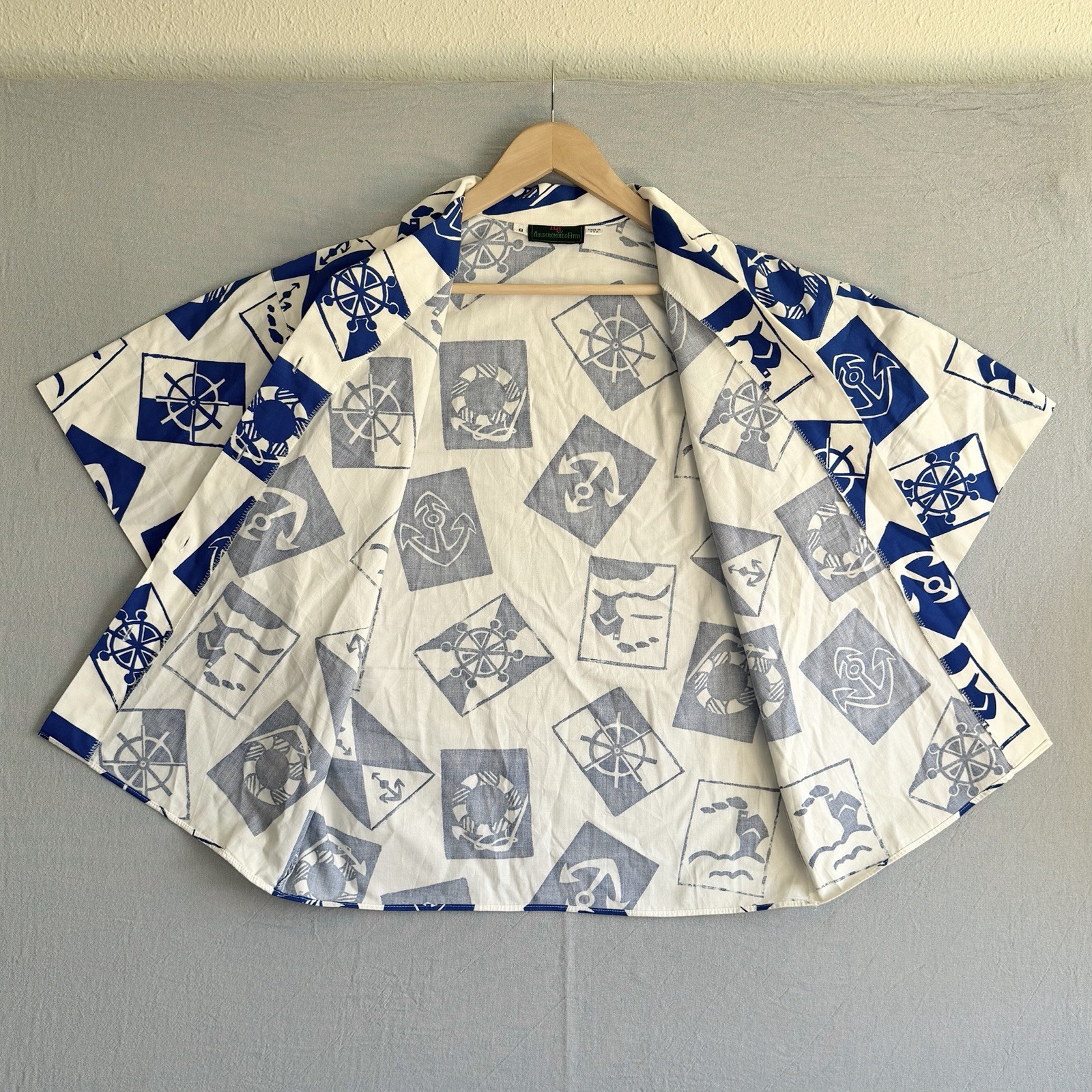 Vintage Abercrombie Fitch Shirt Button Short Sleeve Nautical White Blue Collared