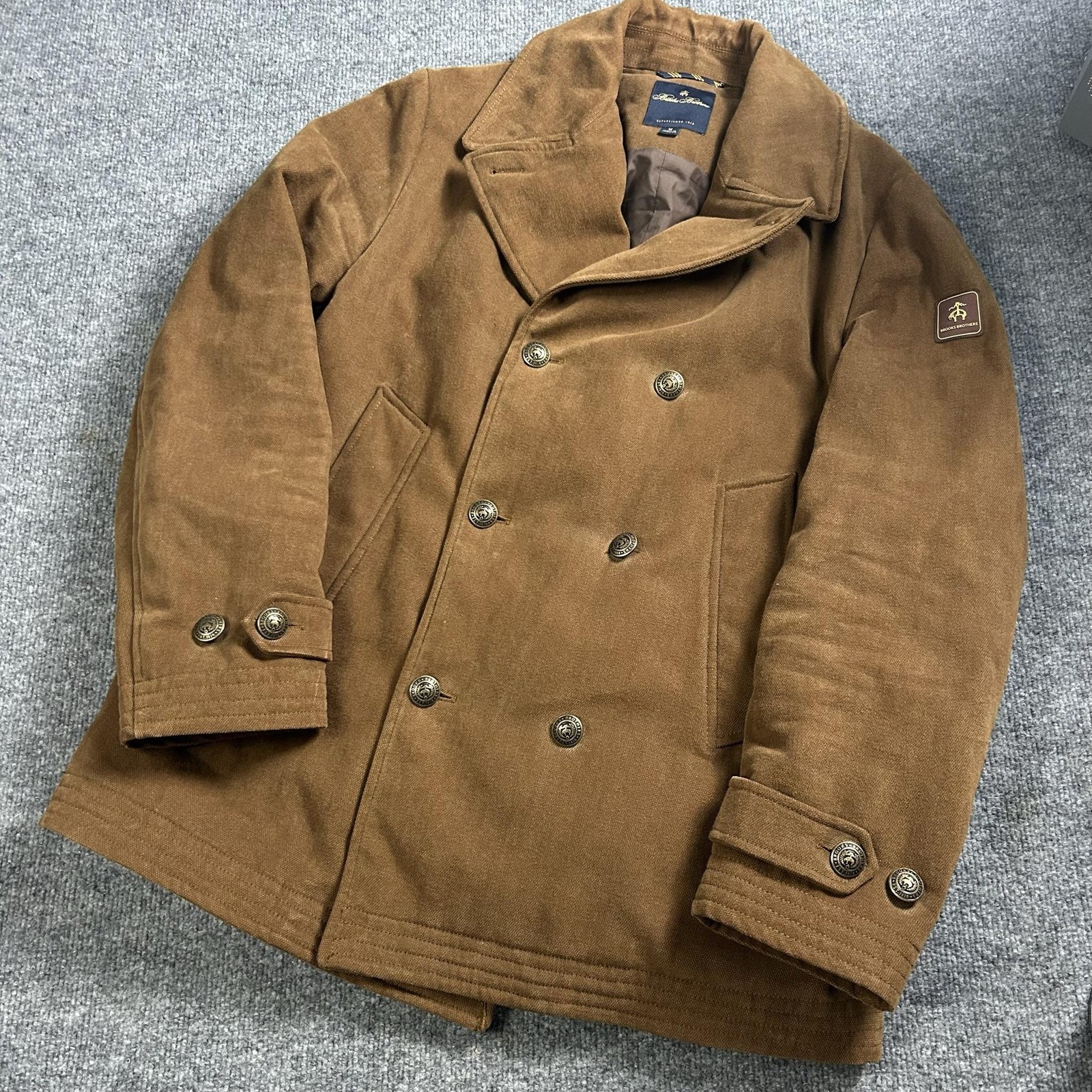 Brooks Brothers Coat Mens Medium Brown Canvas Pea Coat Thermore Insulated