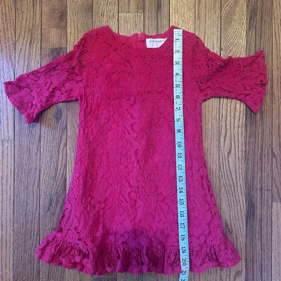 Mud Kingdom Girls Dress Red Lace dress size 5 *Brand size chart in photos