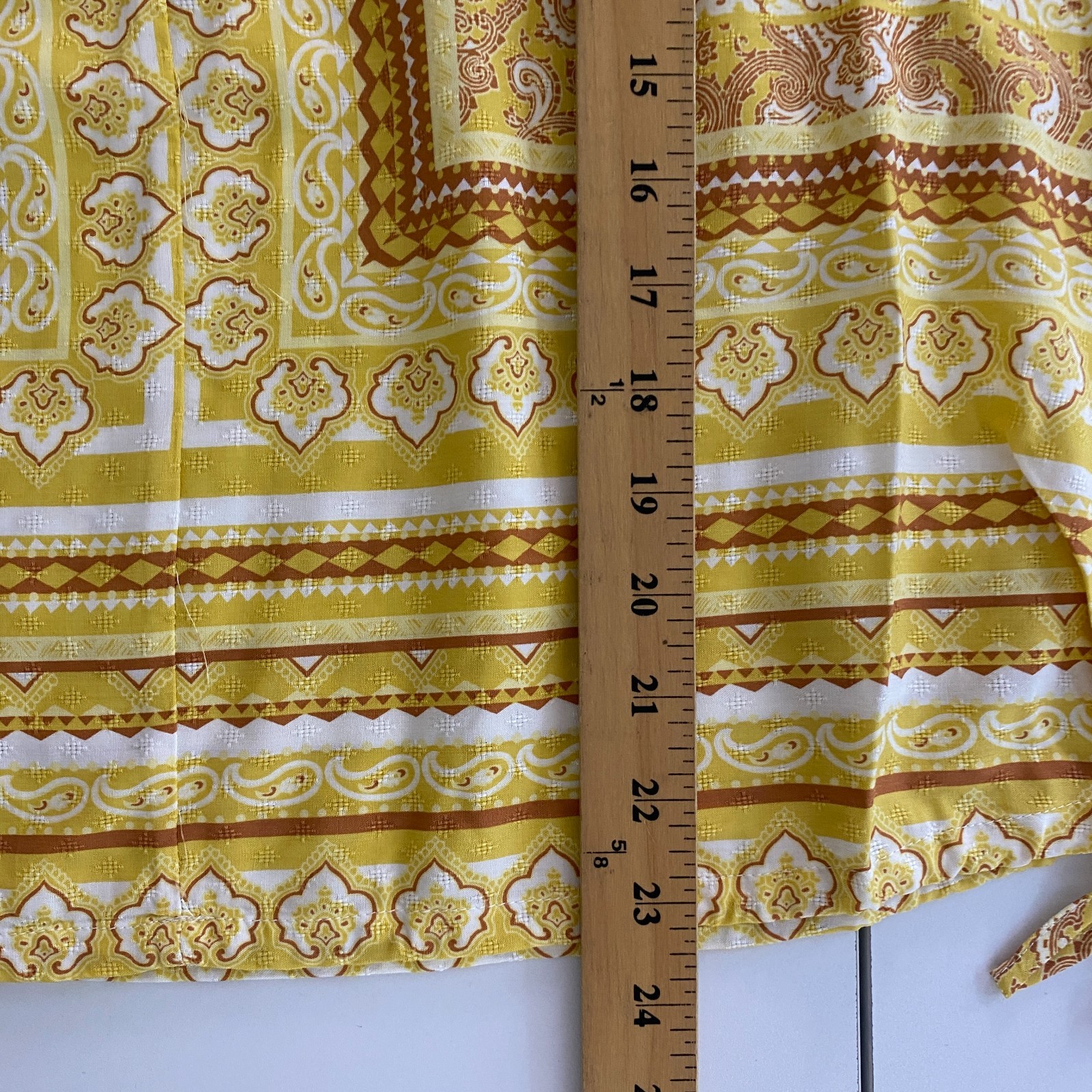 Rose + Olive Paisley Peasant Blouse Size Large Boho Tie Popover Yellow Rayon