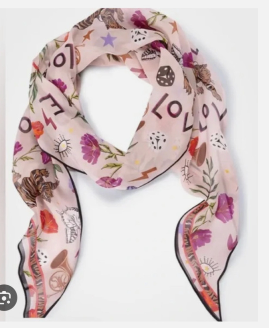 Cabi New NWT J’Adore Scarf Silk Pink black white orange multi #4594 Was $64