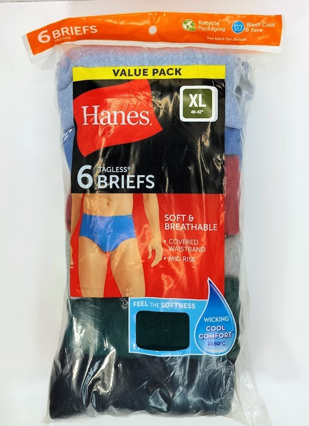 Hanes Men’s No Ride Up Tagless Briefs Underware ComfortSoft Waistband 7820N6 XL