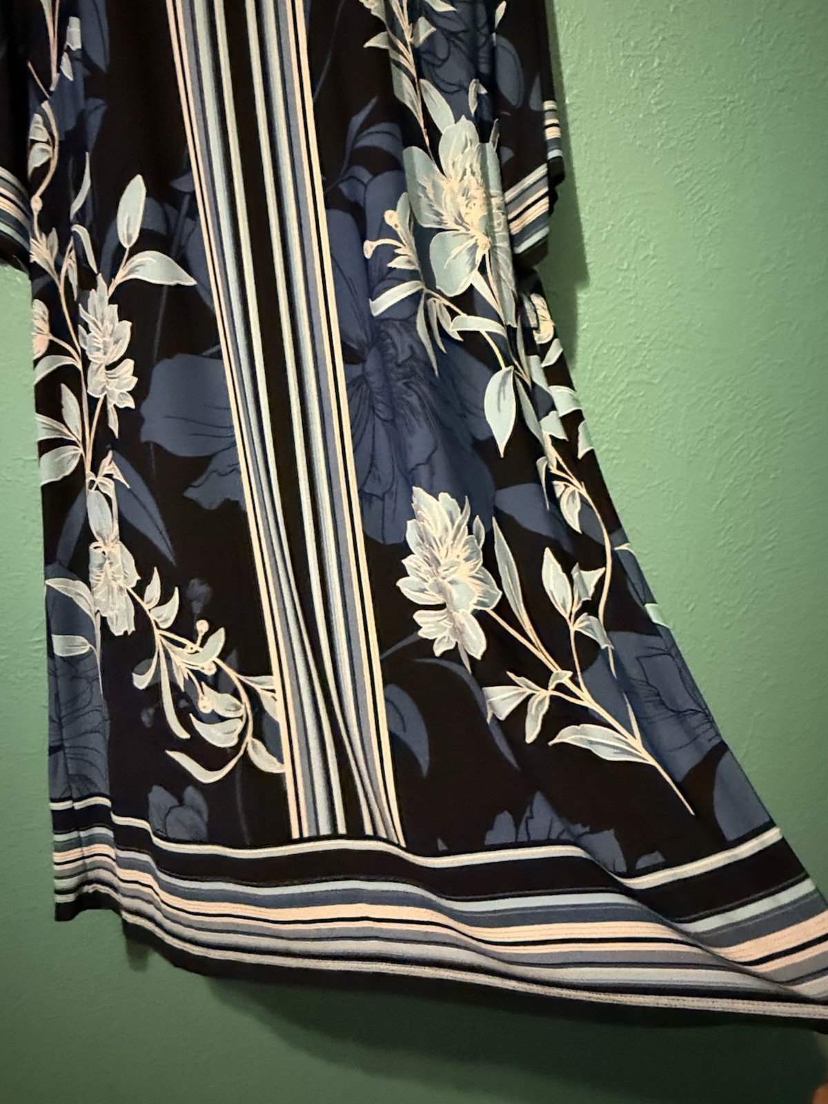 Sandra Darren Navy Blue White Floral Shift Dress Round Neck 3/4 Sleeve XL
